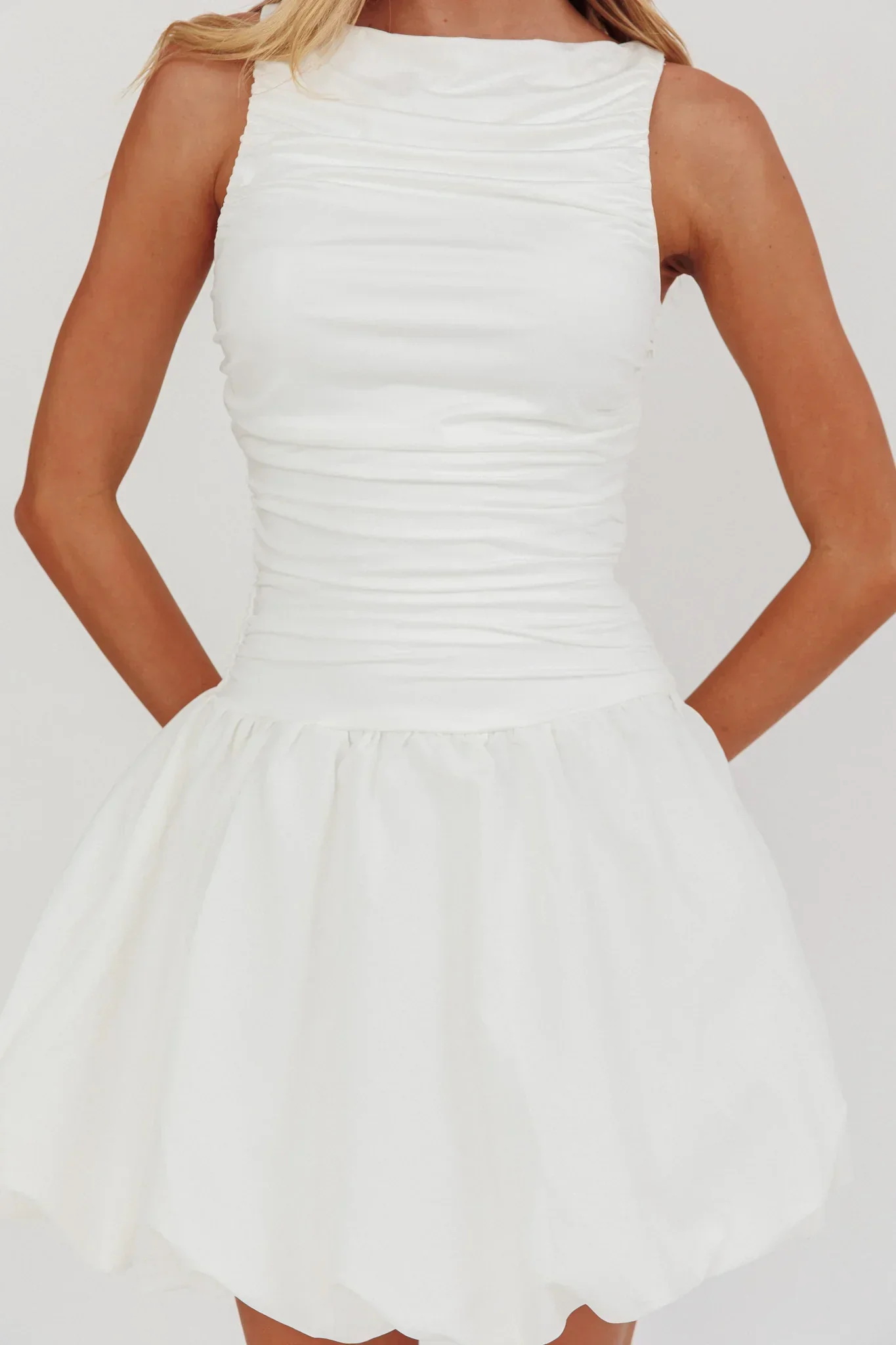 Dalayla Sleeveless Balloon Skirt Mini Dress White