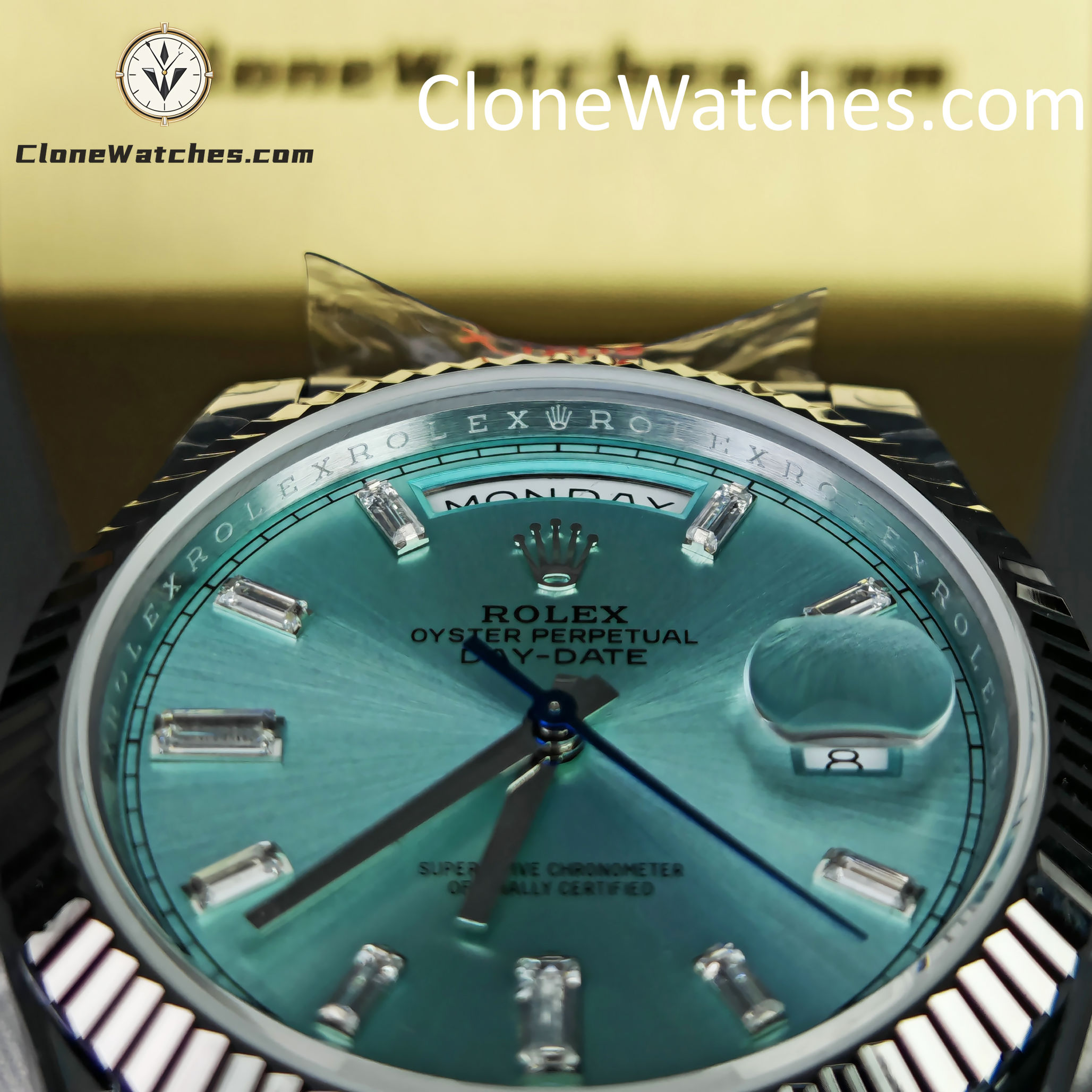 Rolex Super Clone Watches 1:1 Day Date Ice Blue Diamond Dial 40mm m228236-0006 3255 Movement