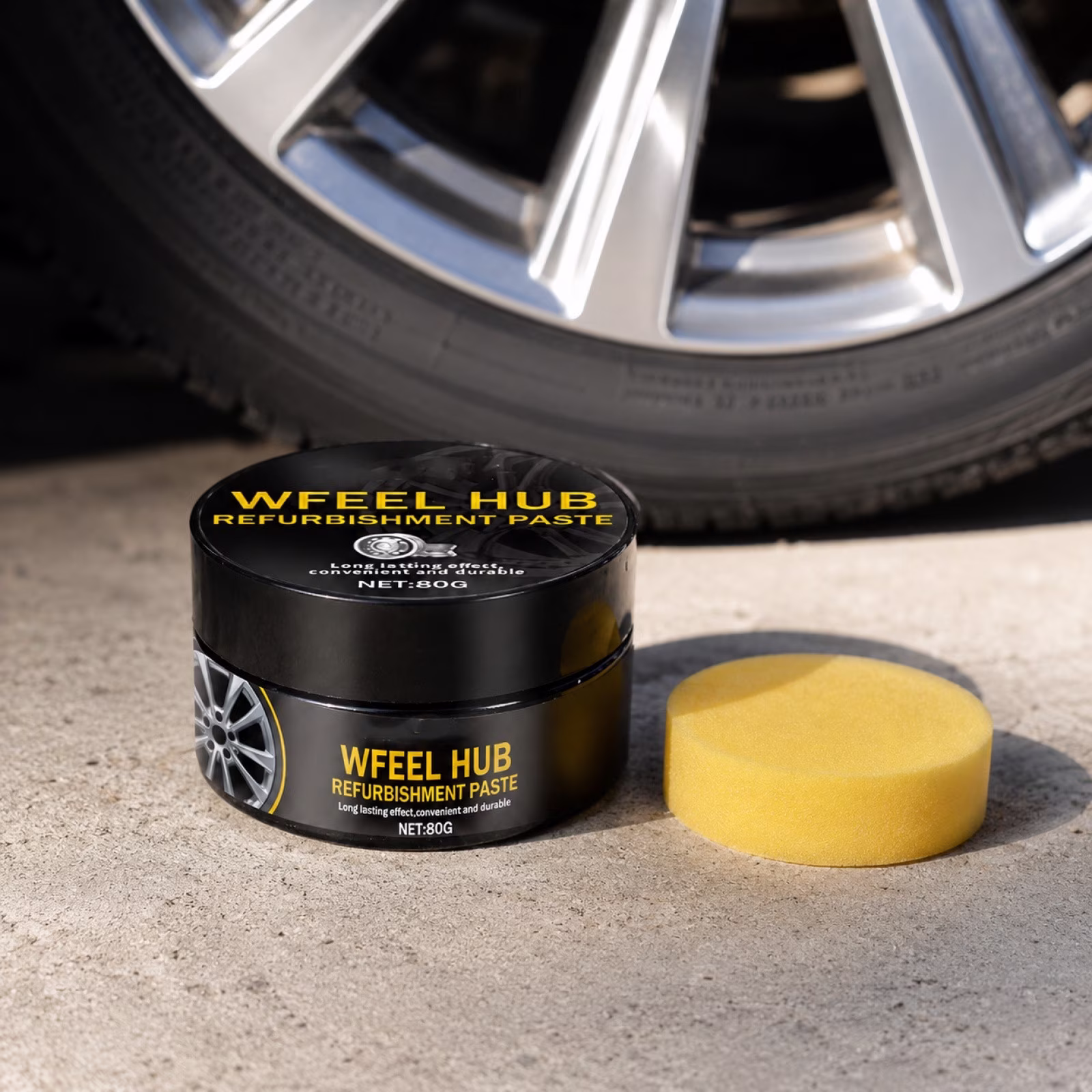 BUDAO00 Wheel Hub Repair Paste Kit, Alloy Wheel Scratch Remover with Sponge, Car Rim Polishing Cream for Light Scratches, Scuffs, Oxidation, Aluminum Wheels and Auto Detailing, 80g