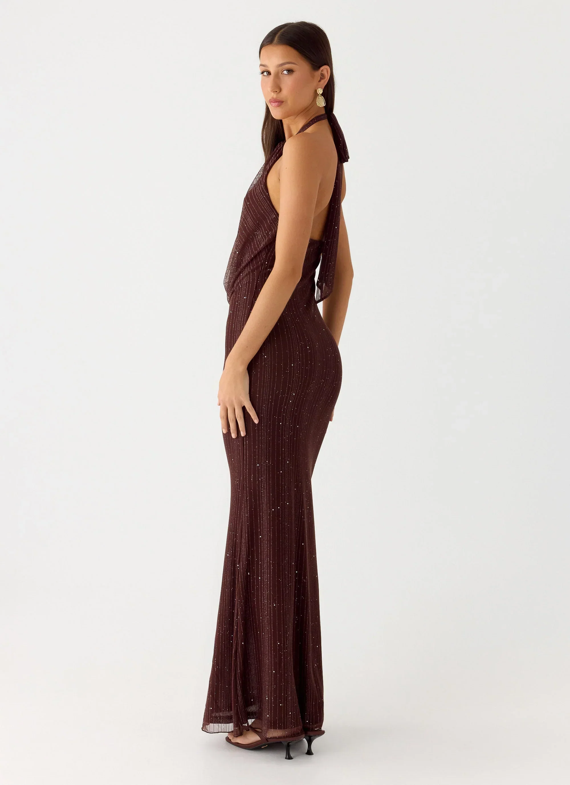 Haylan Sparkle Mesh Maxi Dress - Chocolate