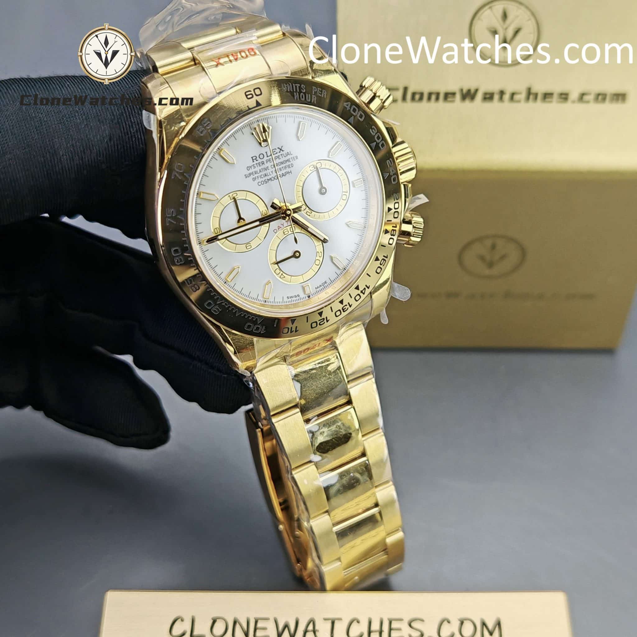 Rolex Super Clone Watches 1:1 Daytona 18K Gold White Dial M126508-0001 4131