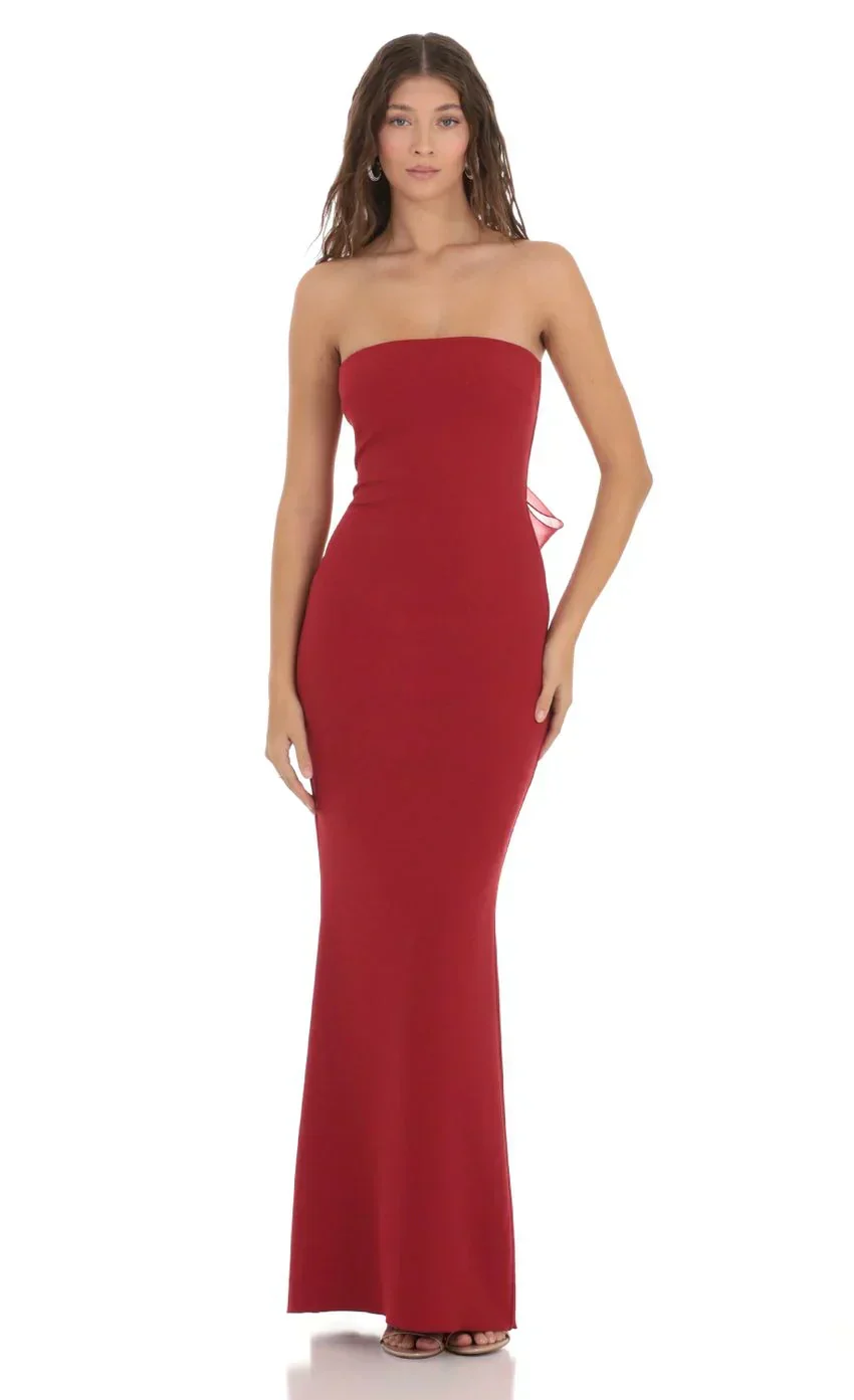Back Bow Strapless Dress in Red