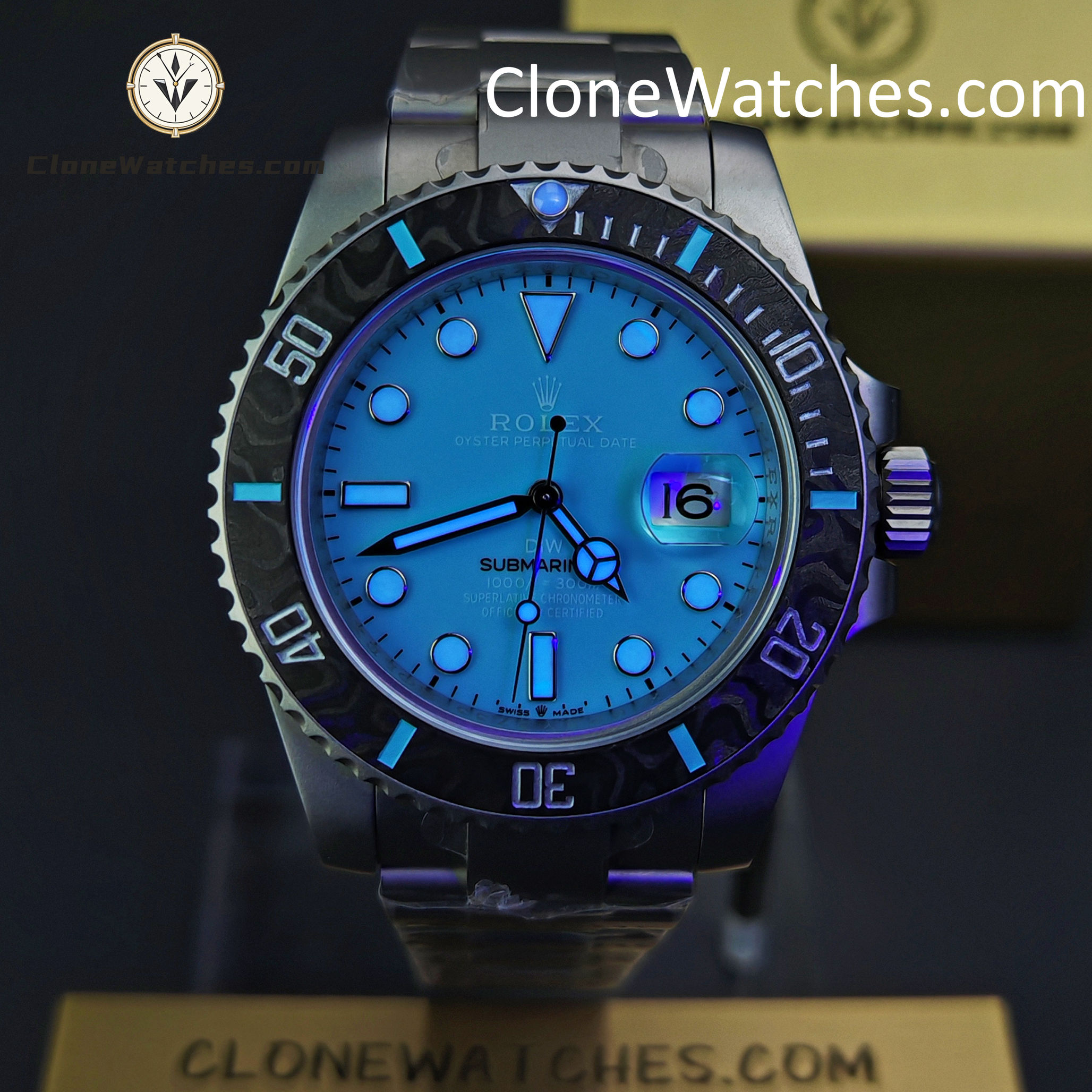Rolex Super Clone Watches 1:1 DIW Aquamarine Tiffany Blue Dial Submariner Carbon Bezel 3135 Movement