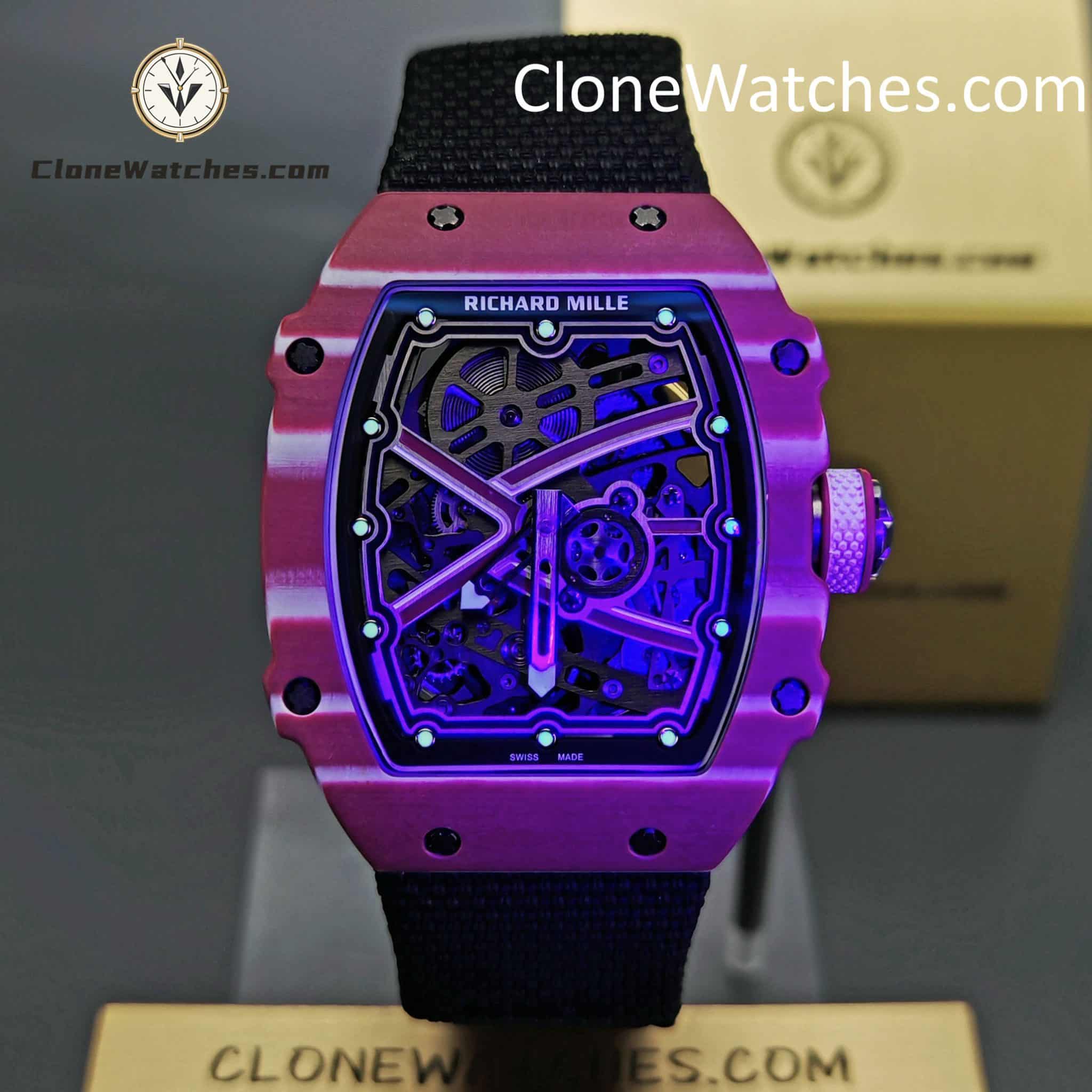 Richard Mille Super Clone Watches 1:1 RM 67 – 02 Red Carbon Tourbillon White Strap