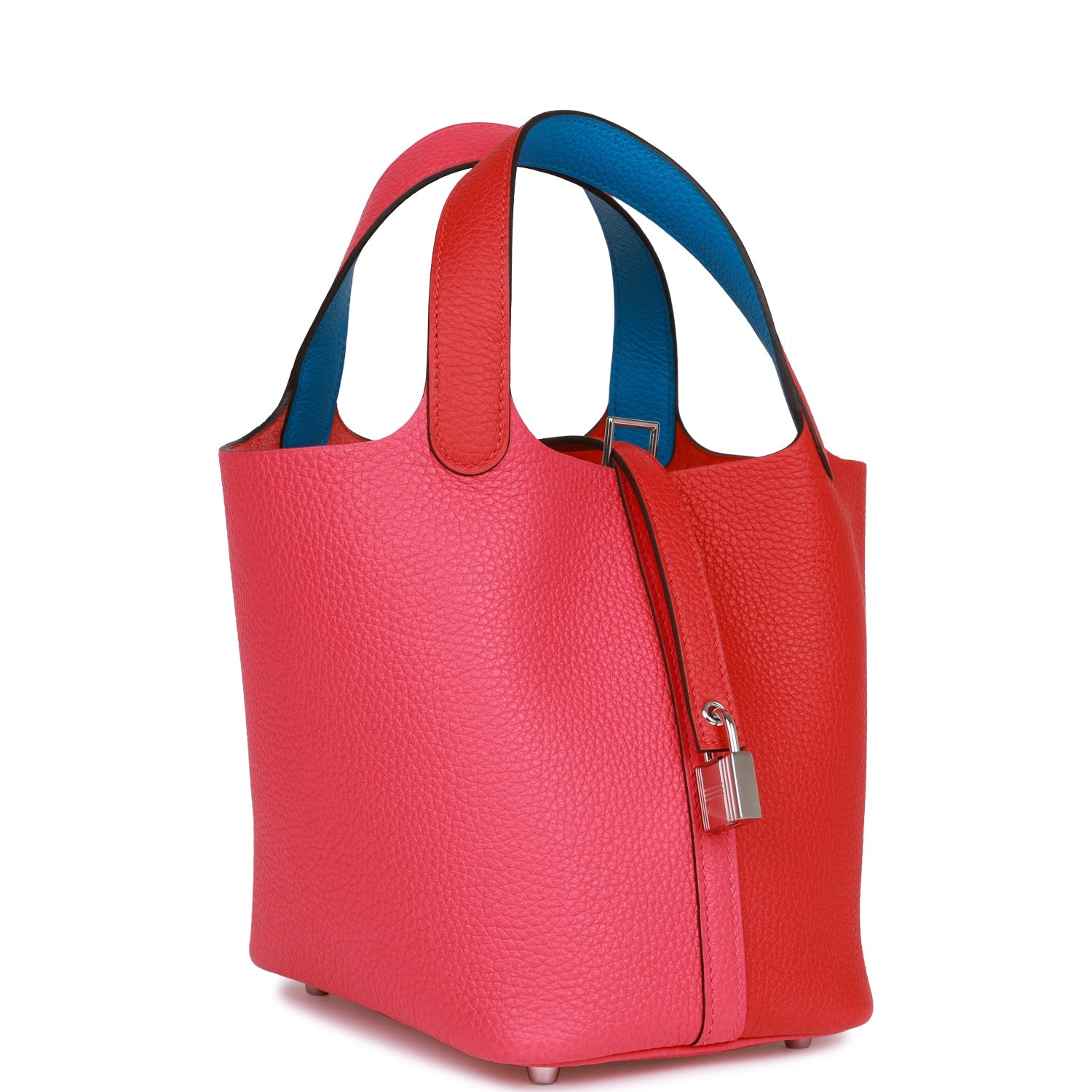 Hermes Picotin Lock 18 Casaque Rouge de Coeur. Rose Extreme and Bleu Zanzibar Clemence Palladium Hardware