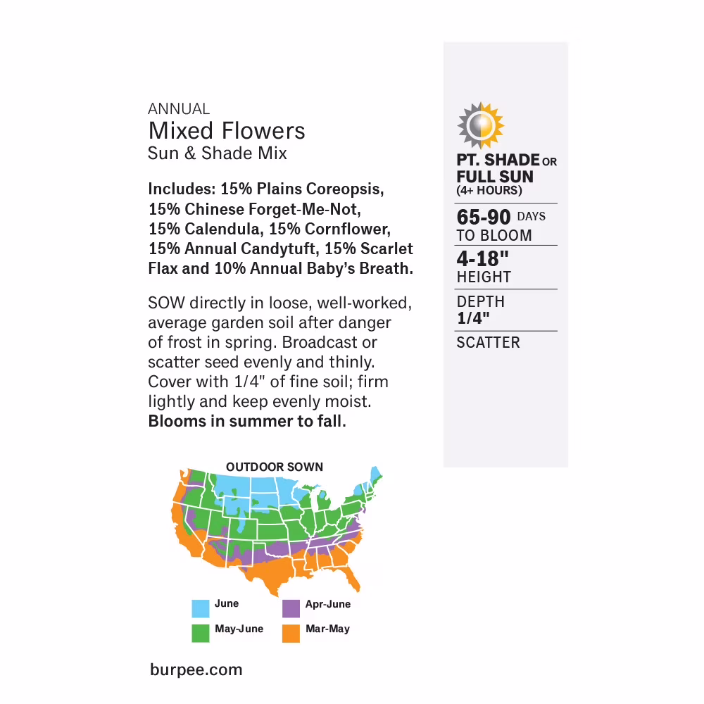 Burpee Sun & Shade Mix Mixed Flower Seed, 1-Pack