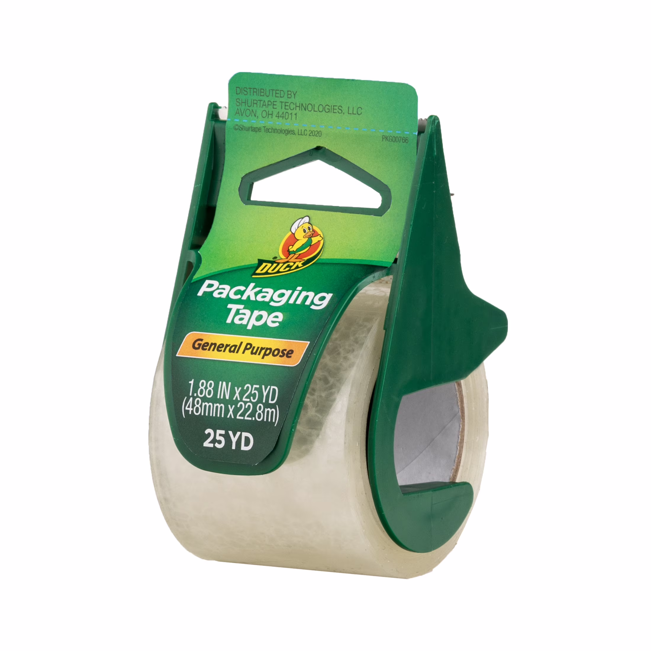 Duck General Cinta de Embalaje de Uso con Dispensador Manual de Cinta, 1.88 in x 25 yd, Transparente, 1 Rollo