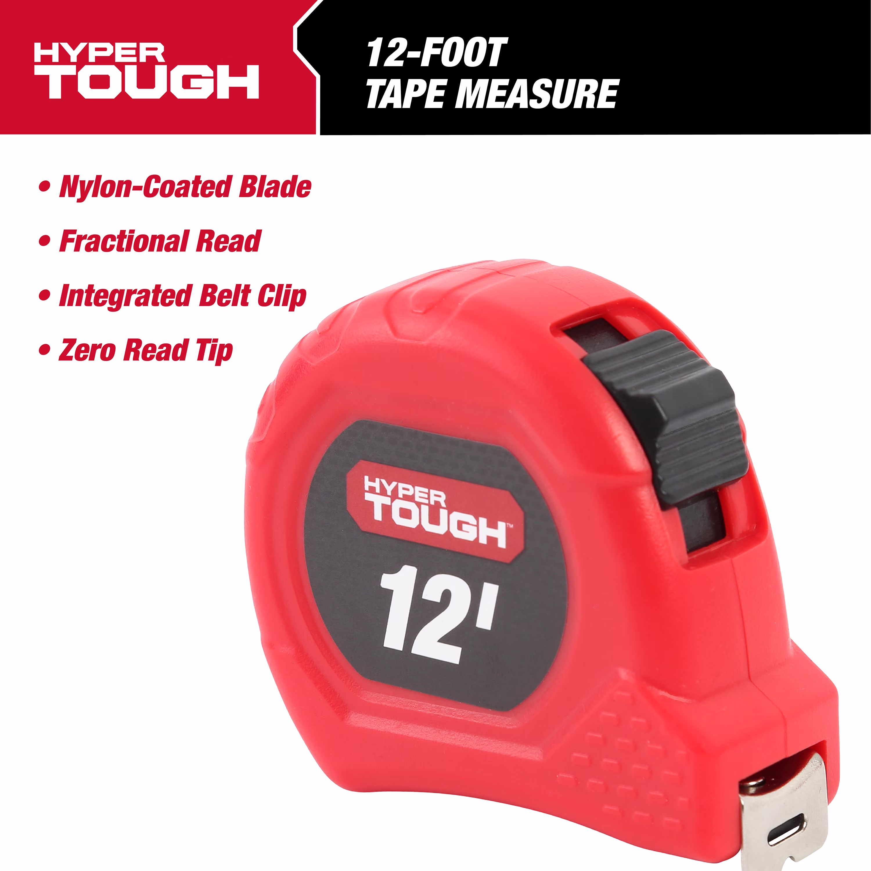Hyper Tough Tape Measure, 12 ft, Nylon Coated Blade, VN-42038