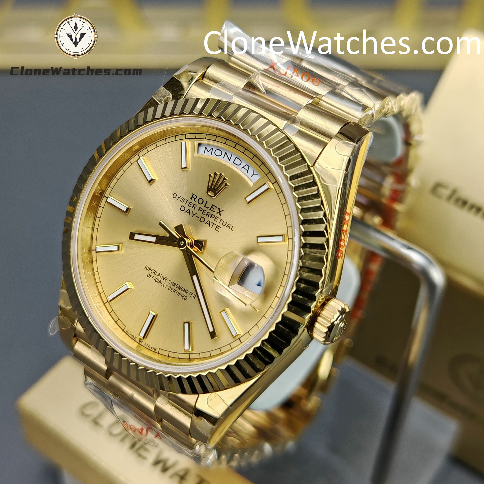 Rolex Super Clone Watches 1:1 Day Date 18K Gold 40mm m228238-0003 3255 Movement