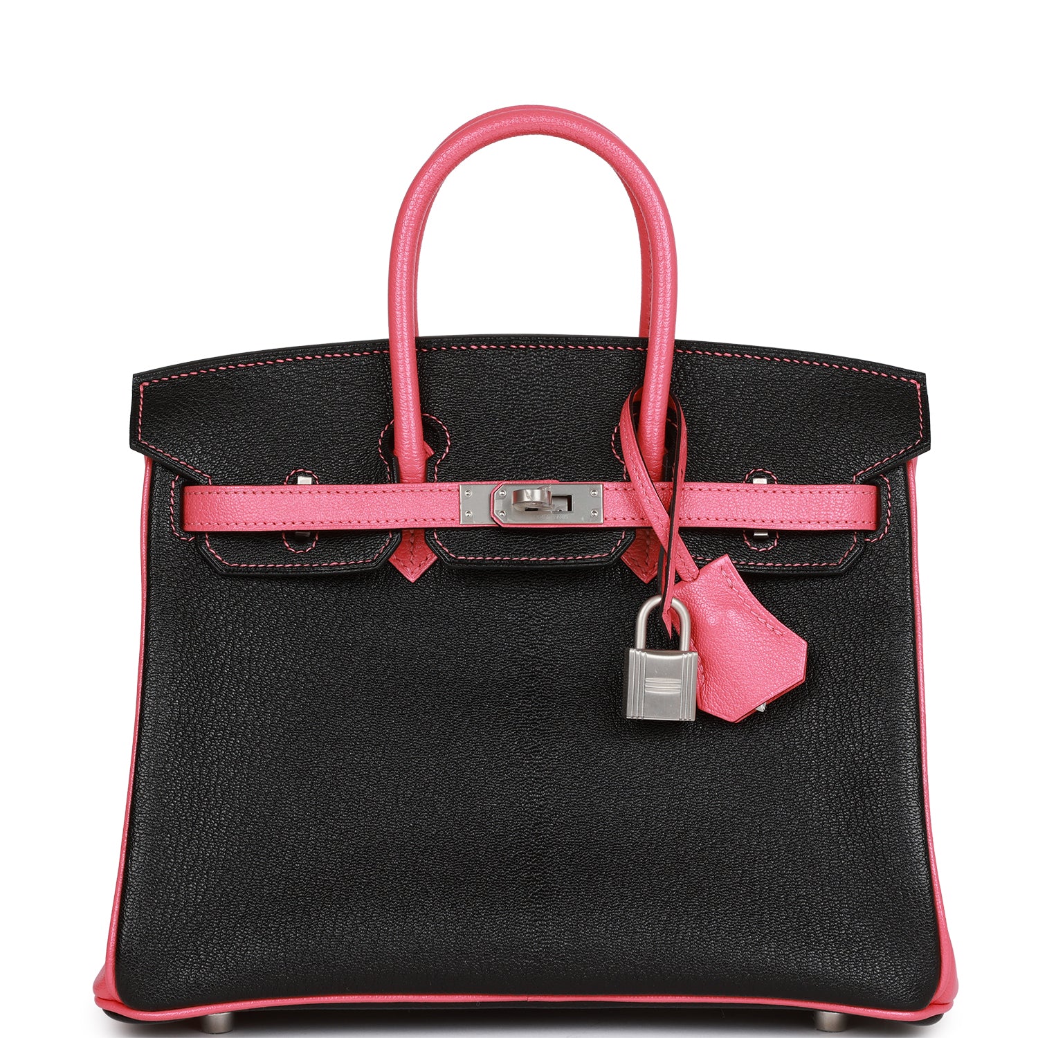 Hermes Special Order (HSS) Birkin 25 Black and Rose Azalee Chvre Brushed Palladium Hardware