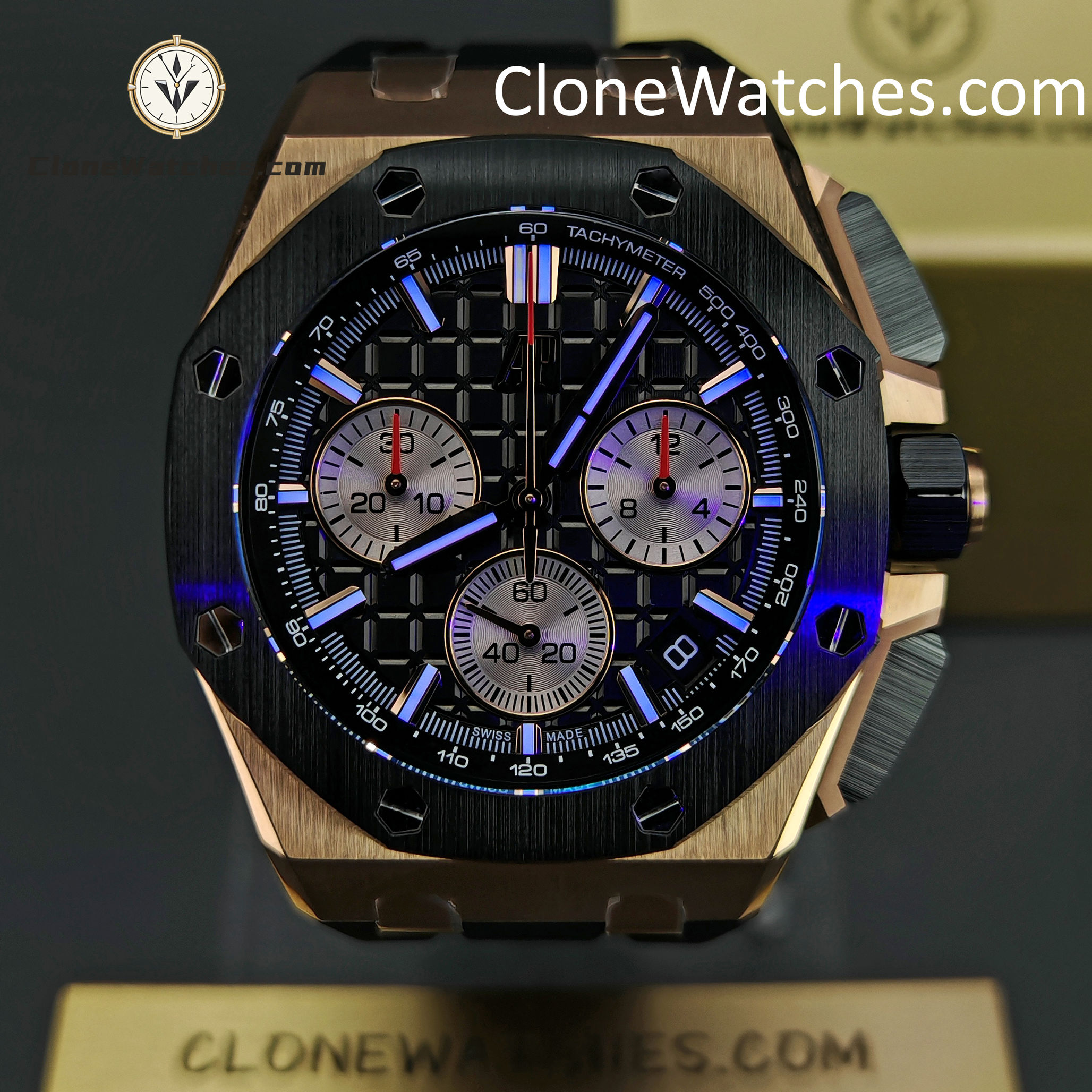 Audemars Piguet Super Clone Watches 1:1 Royal Oak Offshore Rose Gold Black Dial 26420 Selfwinding Chronograph
