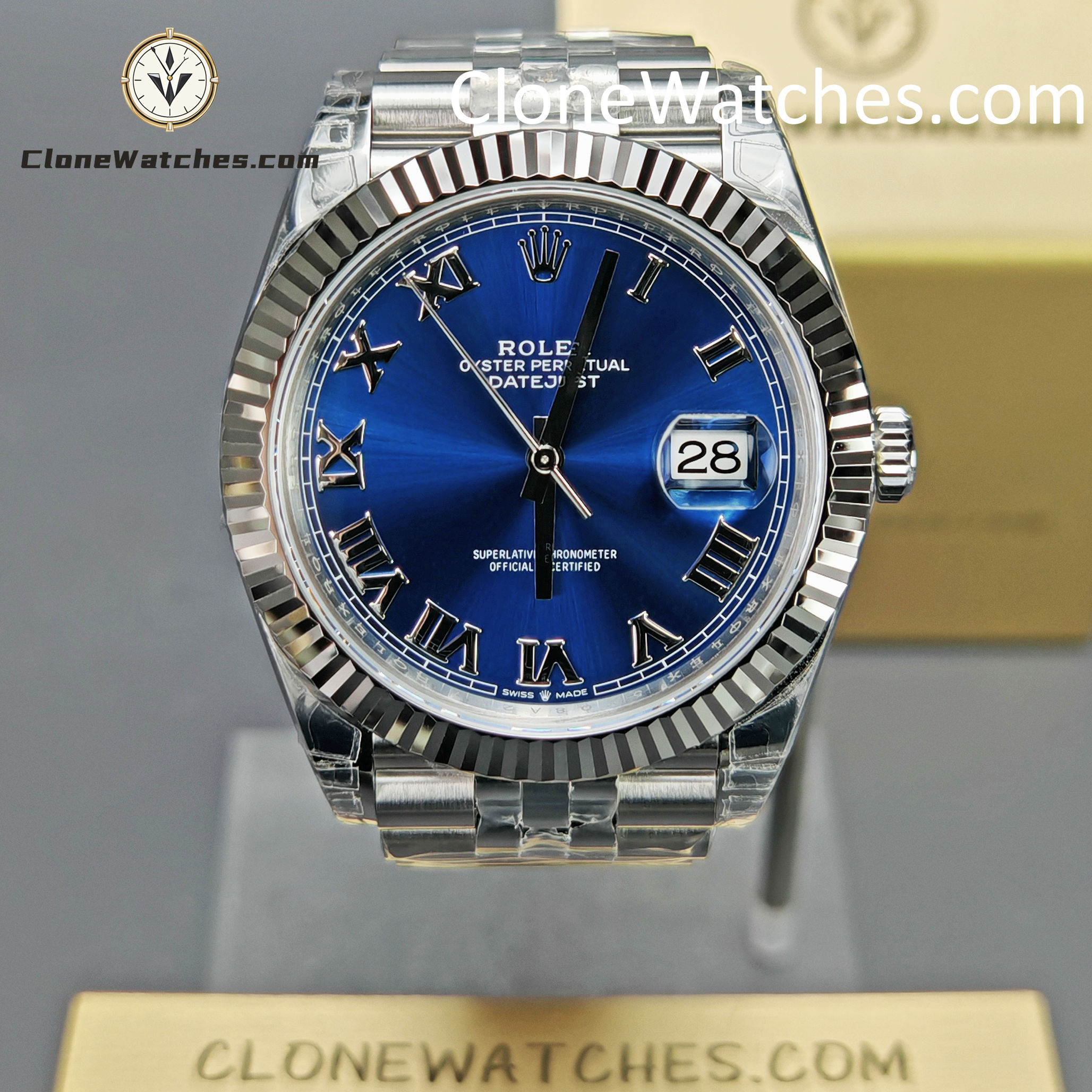 Rolex Super Clone Watches 1:1 DateJust Blue Dial Roman M126334 Jubilee 41MM 3235 Movement