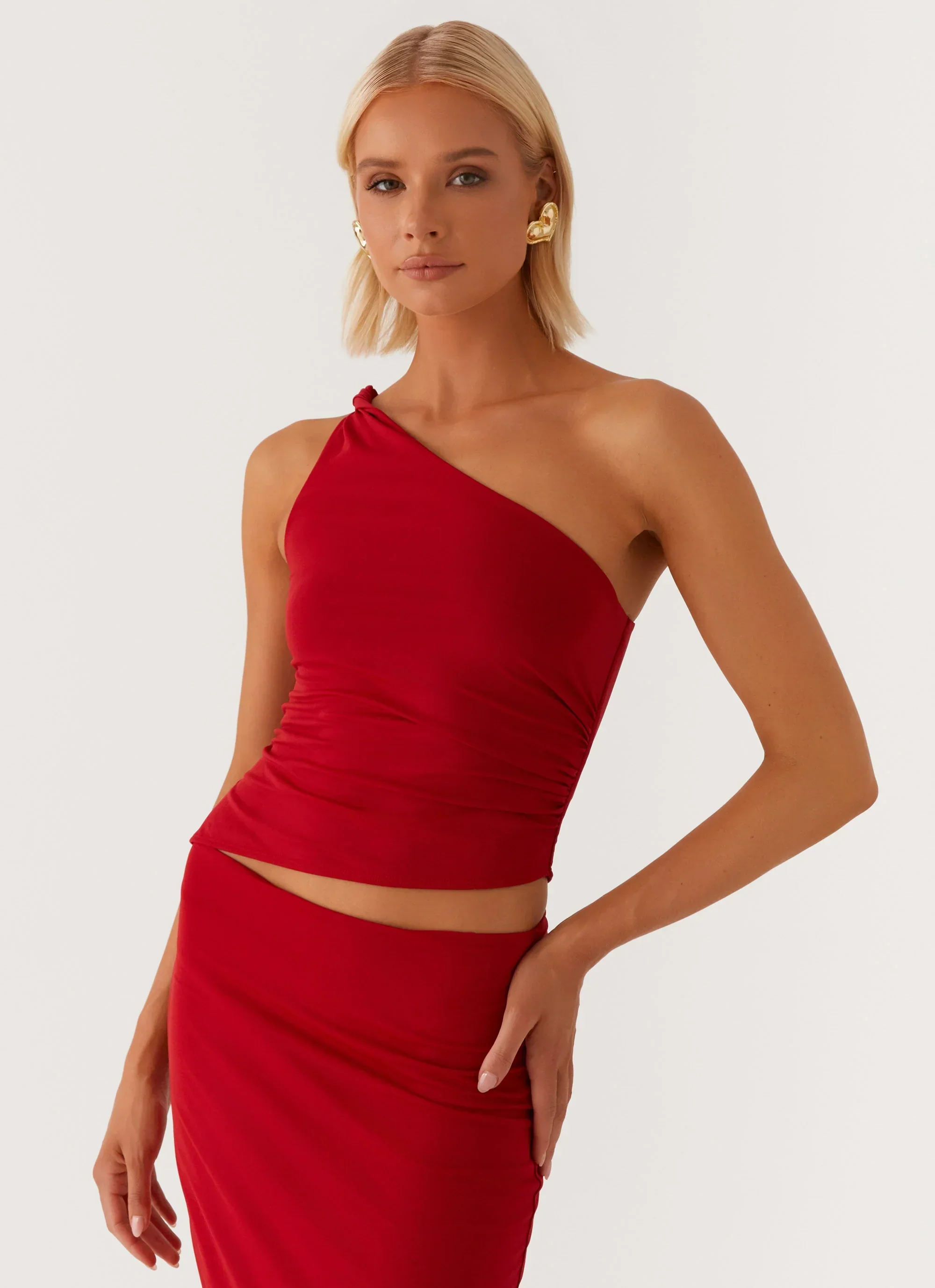 Monty One Shoulder Top - Red
