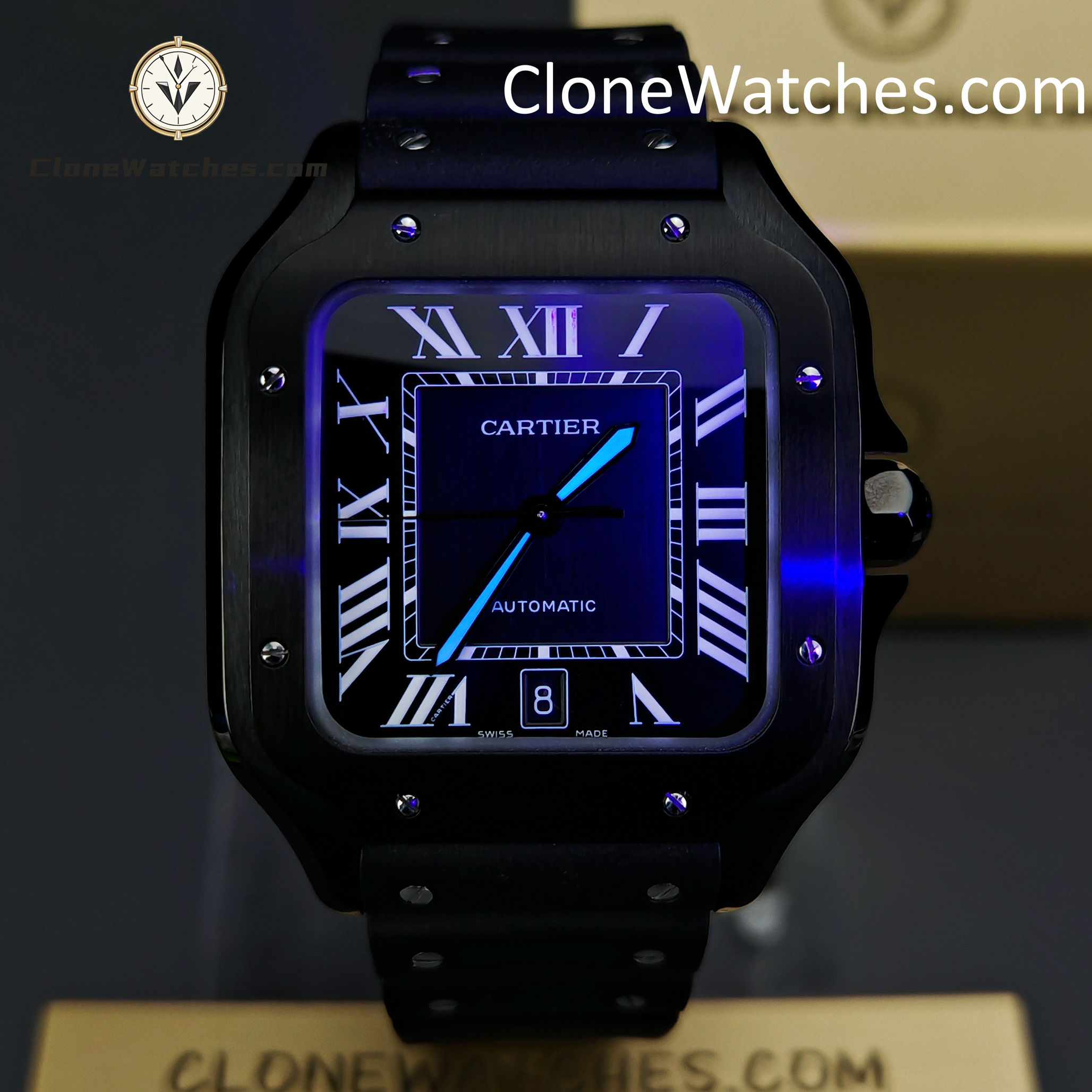 Cartier Super Clone Watches 1:1 Santos Series Black Dial 39.8MM WSSA0039 Rubber Strap