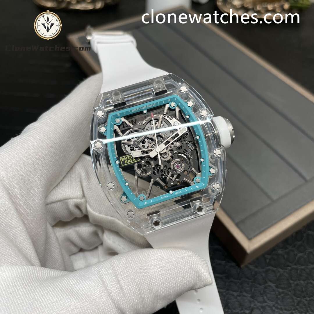Richard Mille Super Clone Watches 1:1 RM 035 Full Transparent Tourbillon White Strap