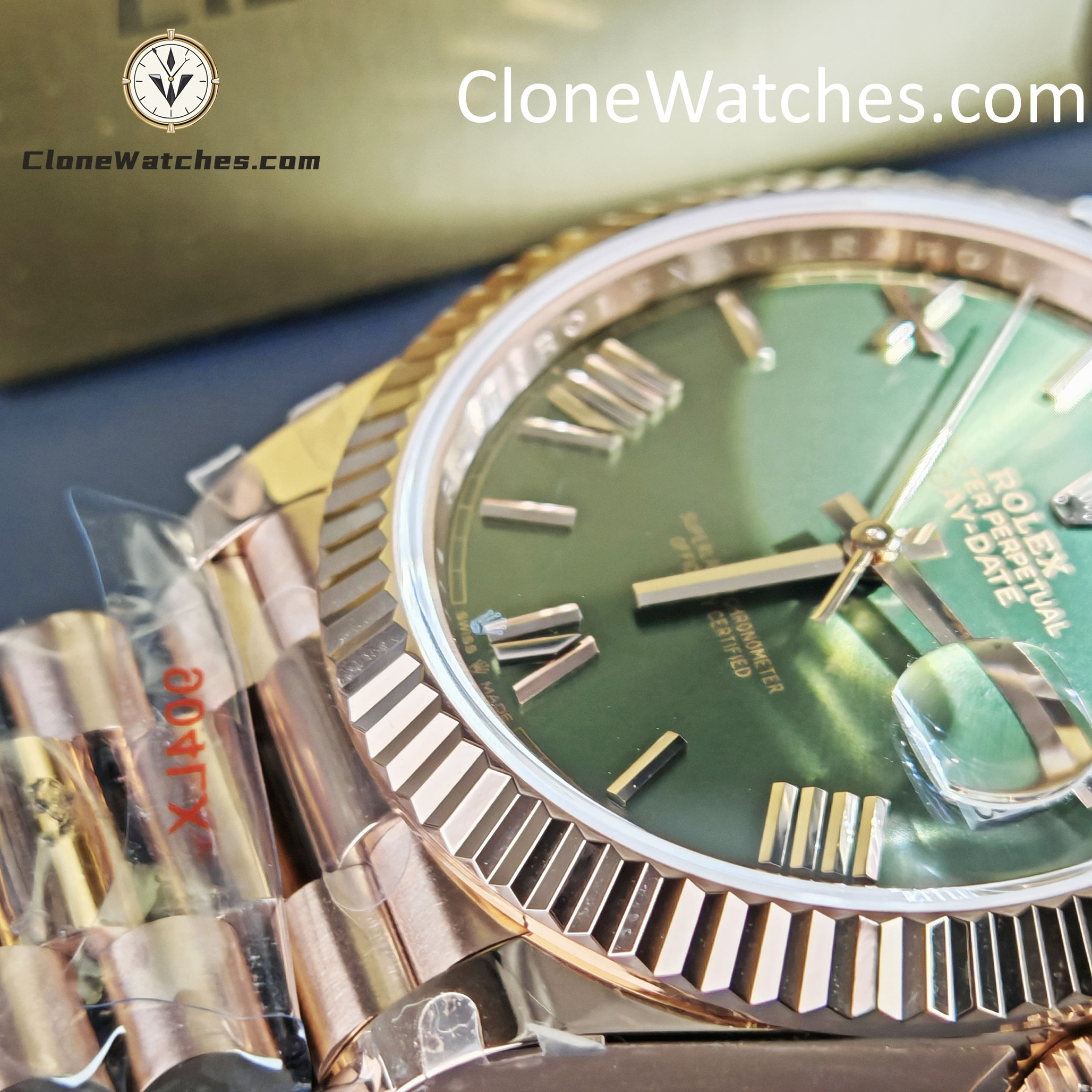 Rolex Super Clone Watches 1:1 Day Date 18K Rose Gold Olive Green Dial 40mm m228235-0025 3255 Movement