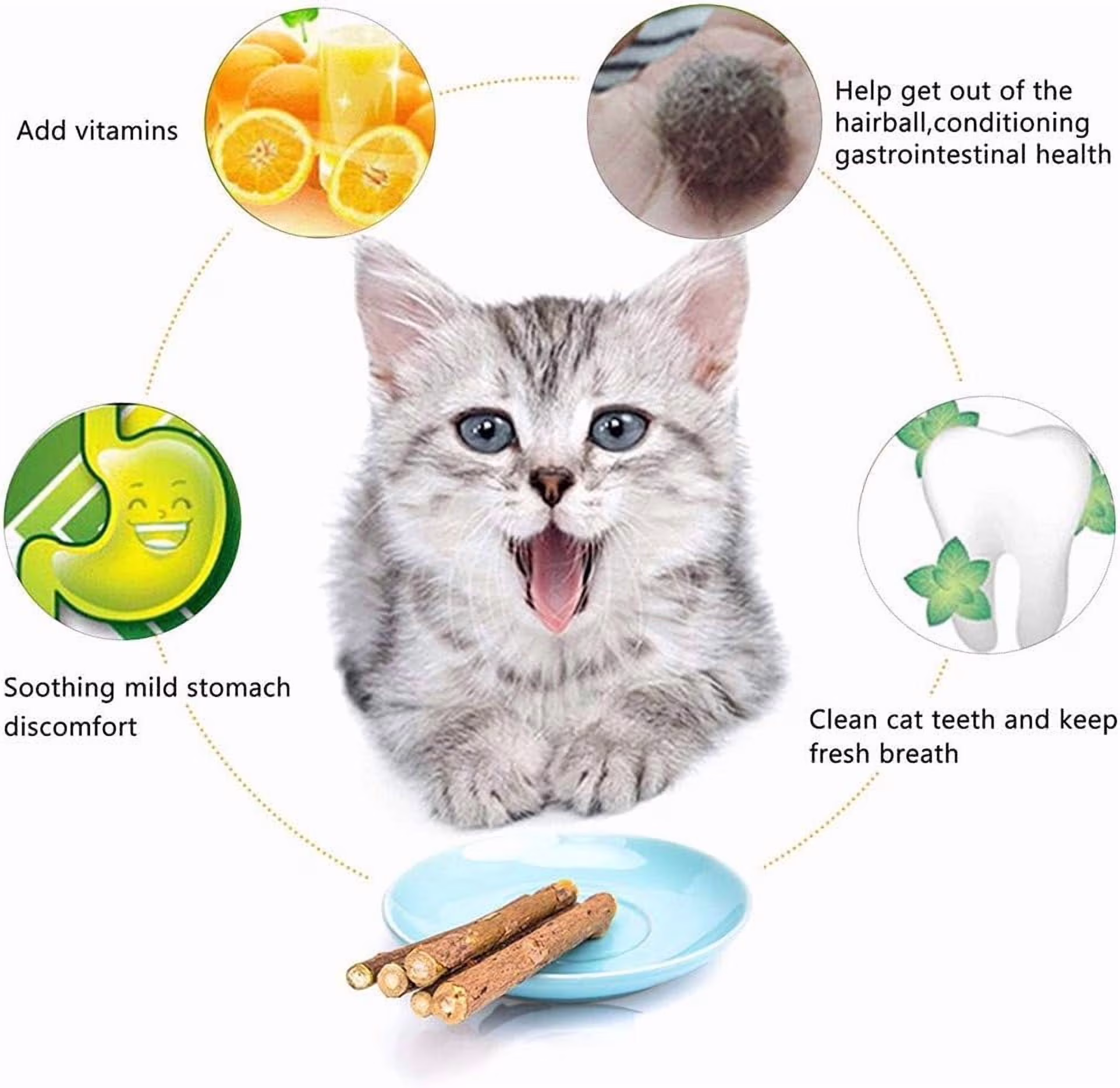 20 PCS Cat Catnip Sticks Natural Matatabi Silvervine Sticks - Cleaning Teeth Molar Tools Kitten Chew Toy Natural Catnip Cats Toy