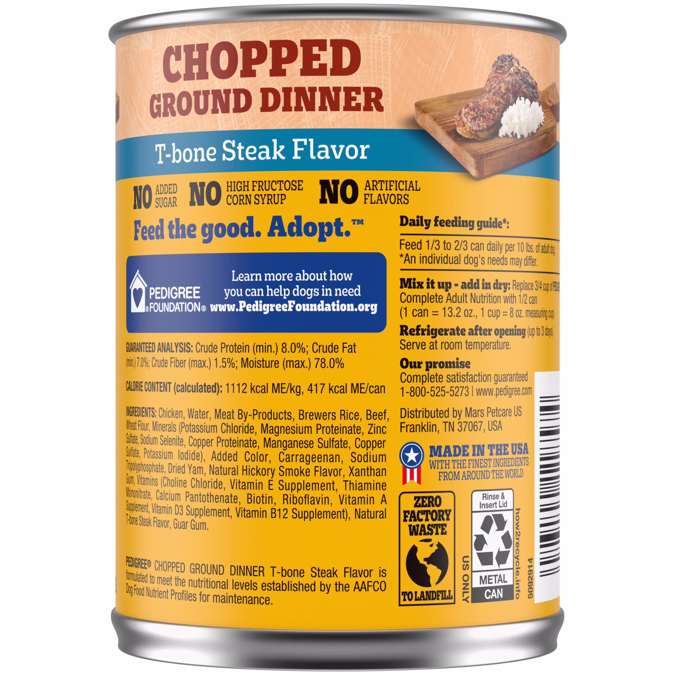 Pedigree Chopped Ground Dinner T-Bone Steak Flavor Adult Wet Dog Food, (12) 13.2 Oz Cans