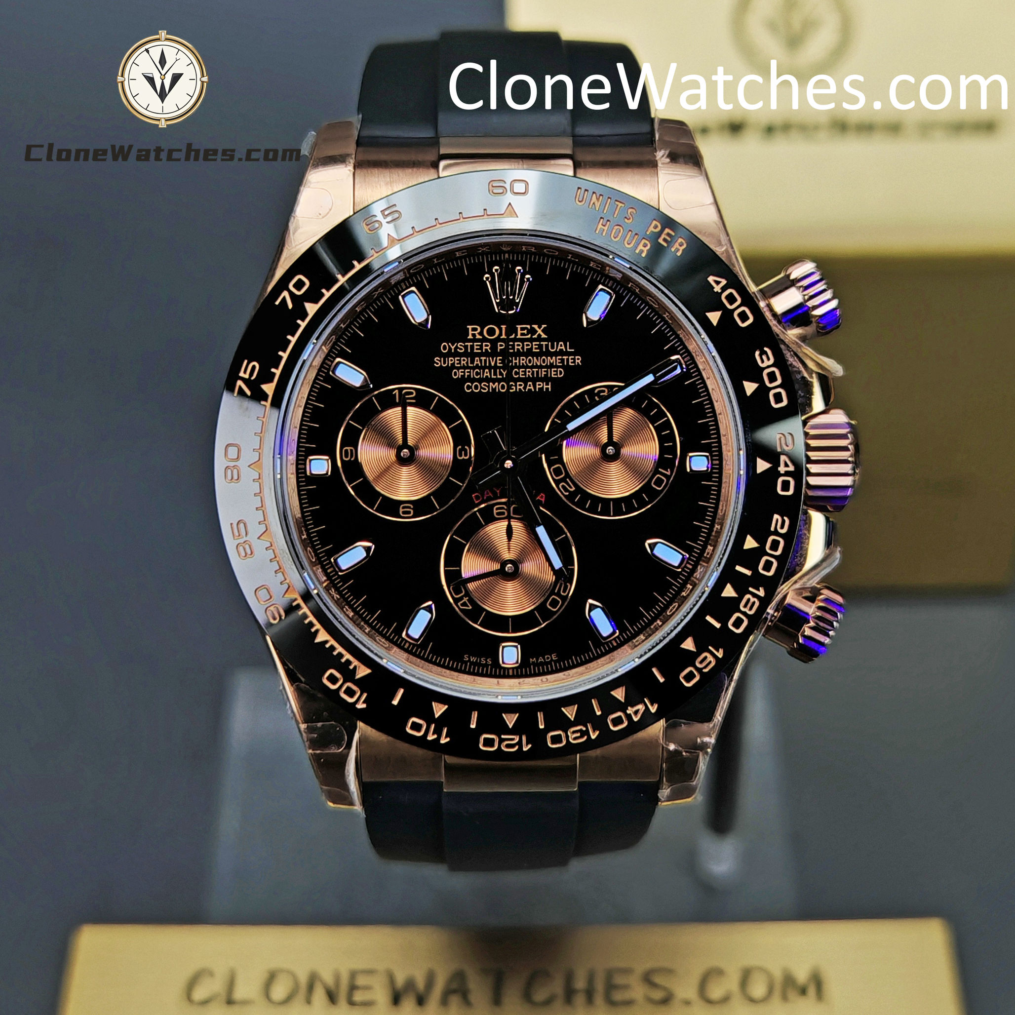 Rolex Super Clone Watches 1:1 Daytona 18K Rose Gold Black Dial M116515LN-0012 4130 Movement