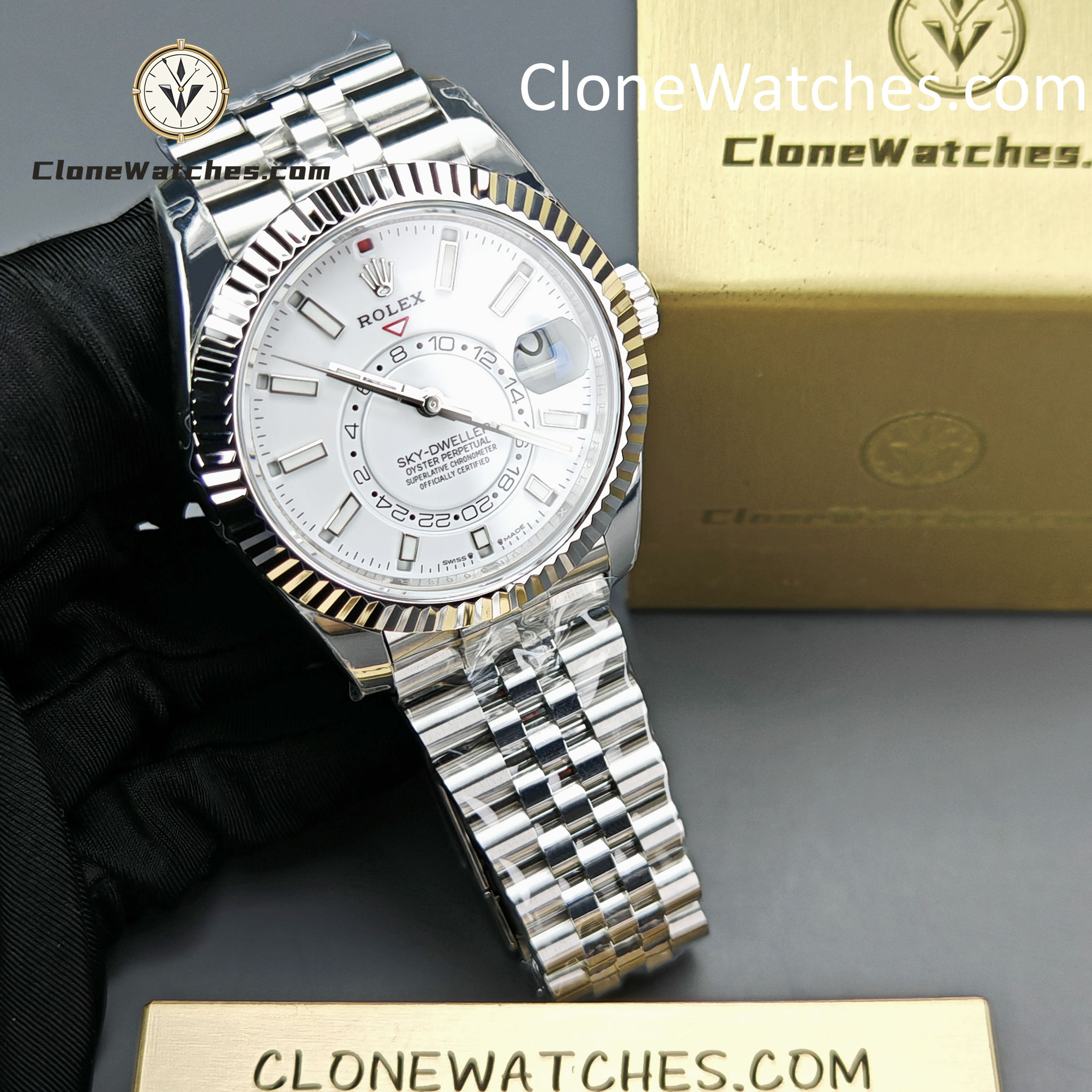 Rolex Super Clone Watches 1:1 Sky Dweller White Dial Jubilee M336934 9002 Movement