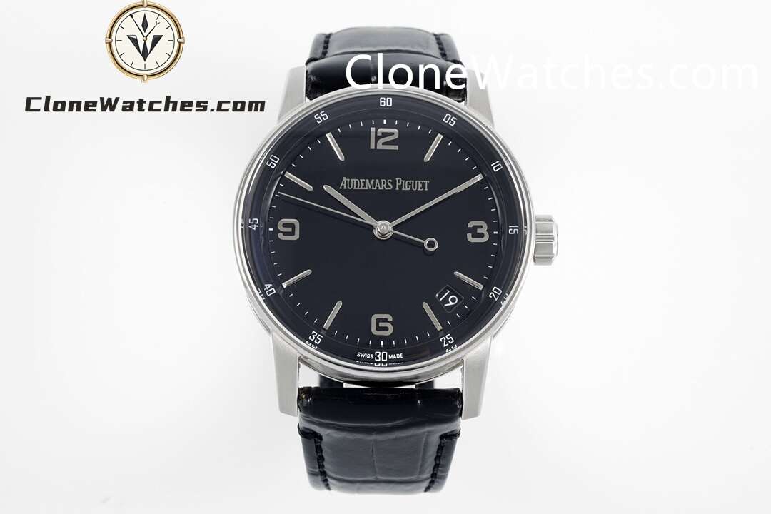 Audemars Piguet Super Clone Watches 1:1 Code 11.59 by 15210BC Black Dial 41MM Leather Strap