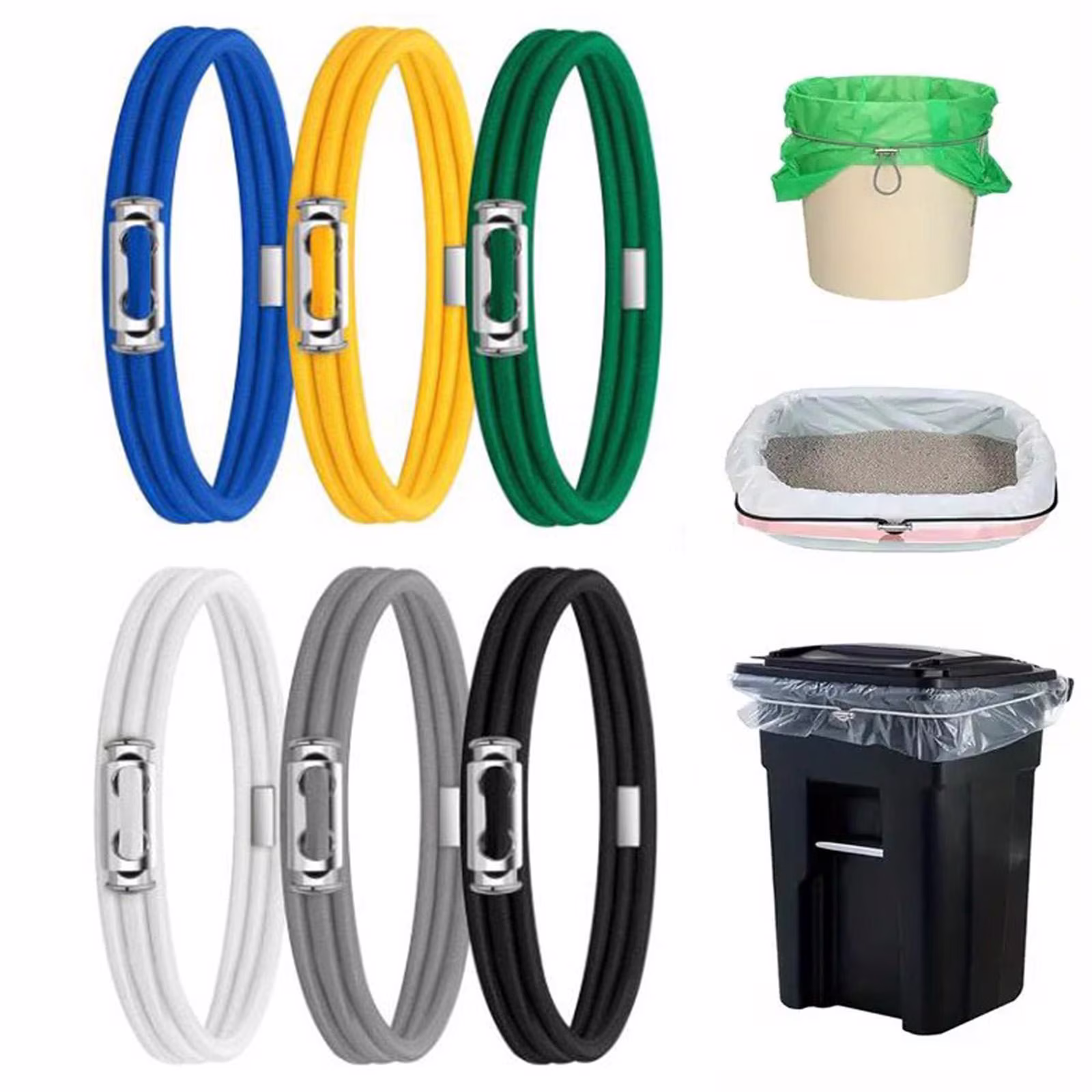 Black Trash Can Elastic Band – Miyuadkai Trash Can Bands Adjustable Rubber Garbage Trash Can Bands Elastic Trash Trash Can Bag Holder Trash Can Bungee Cord Elastic Trash Can Strap