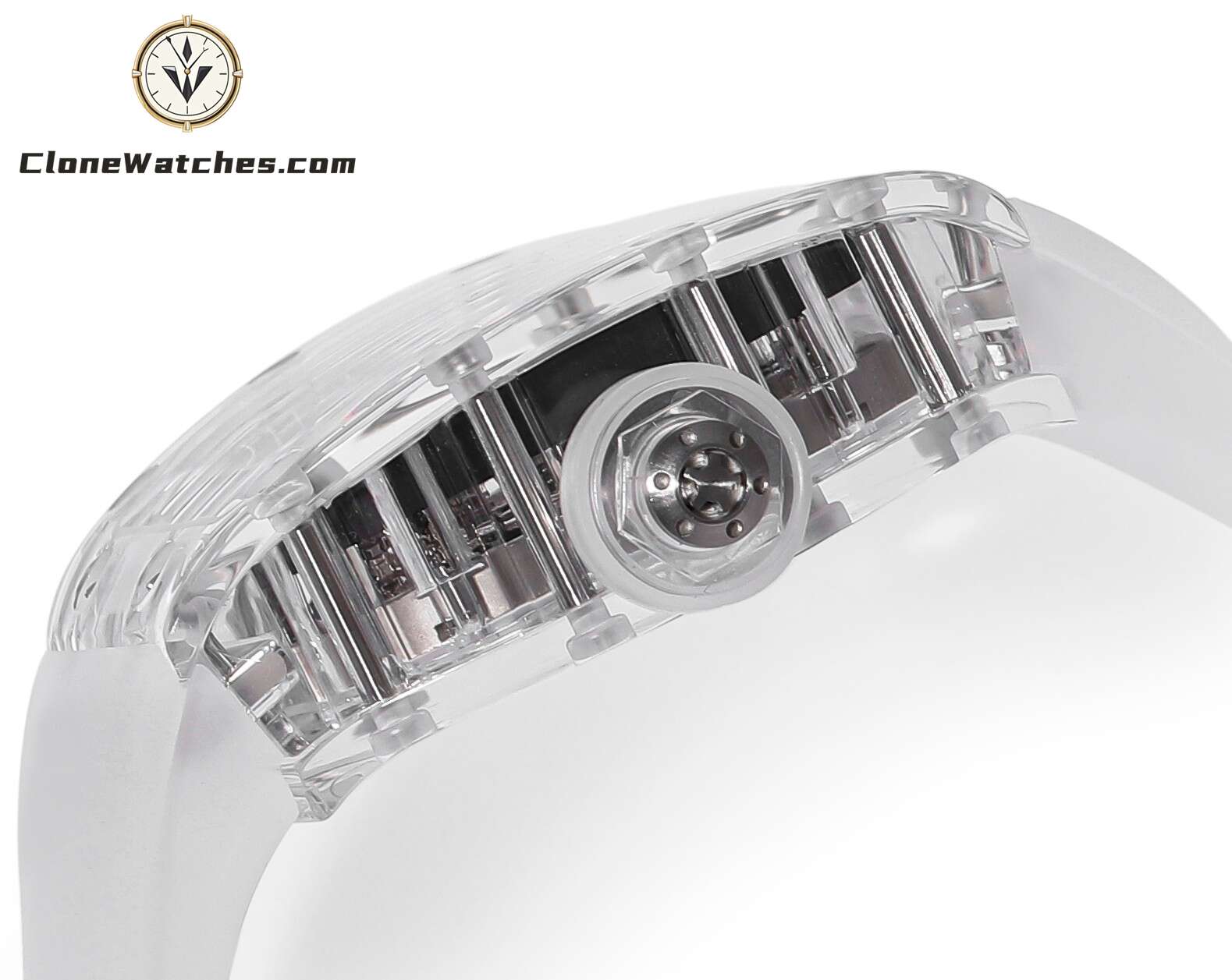 Richard Mille Super Clone Watches 1:1 RM 052 Full Transparent Tourbillon Skull White Strap