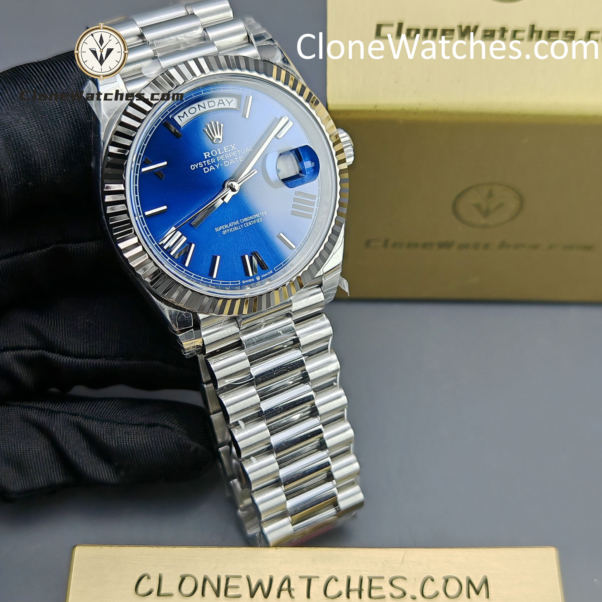 Rolex Super Clone Watches 1:1 Day Date Blue Dial 40mm m228239-0007 VSF Version 3255 Movement