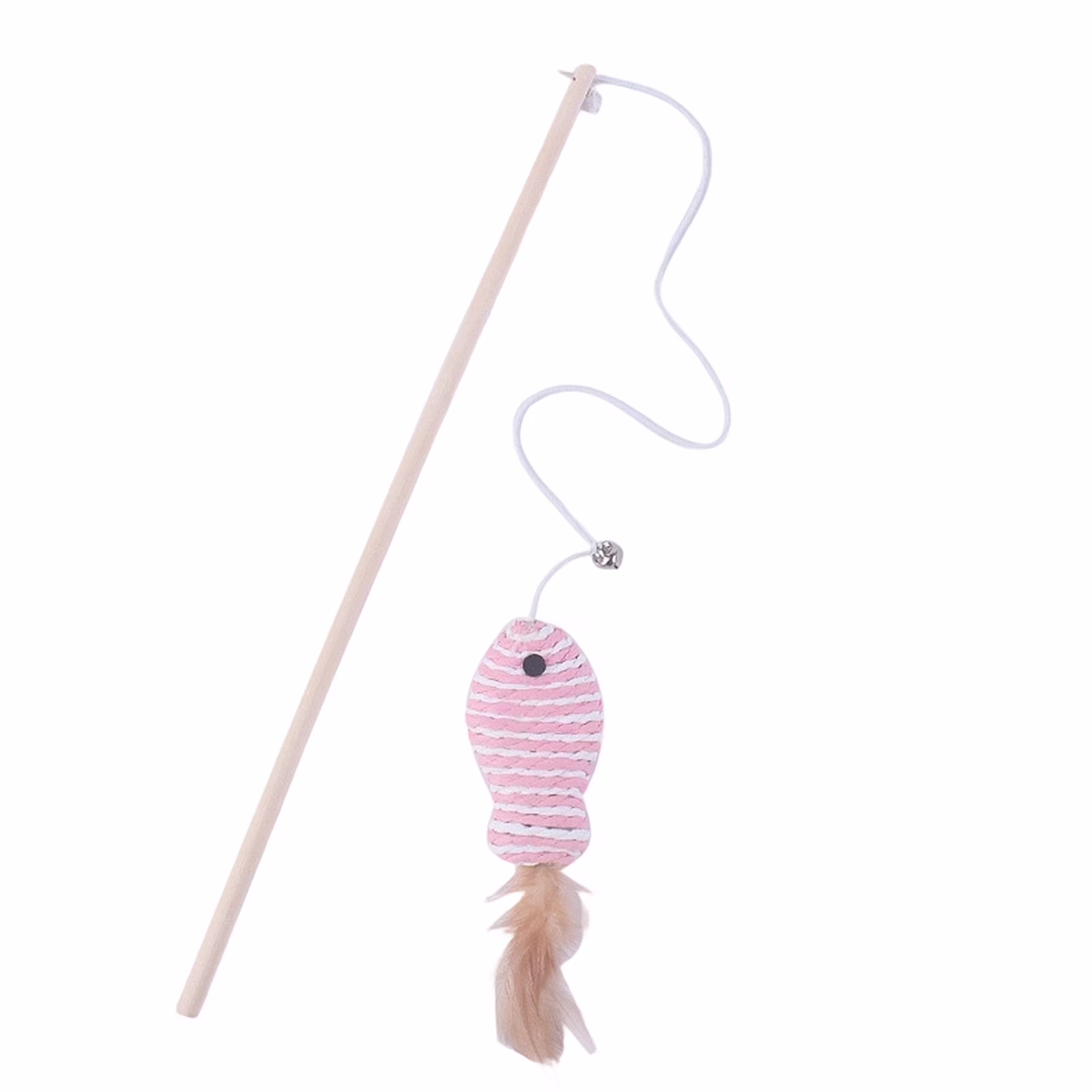 Cat Fishing Pole Toys, Cat Toys Fishing Pole, 18 in Wooden Stick, Pink Paper Fish, Elastic Rope, 1 Pc, Cat Teeth, Indoor Cat Play
