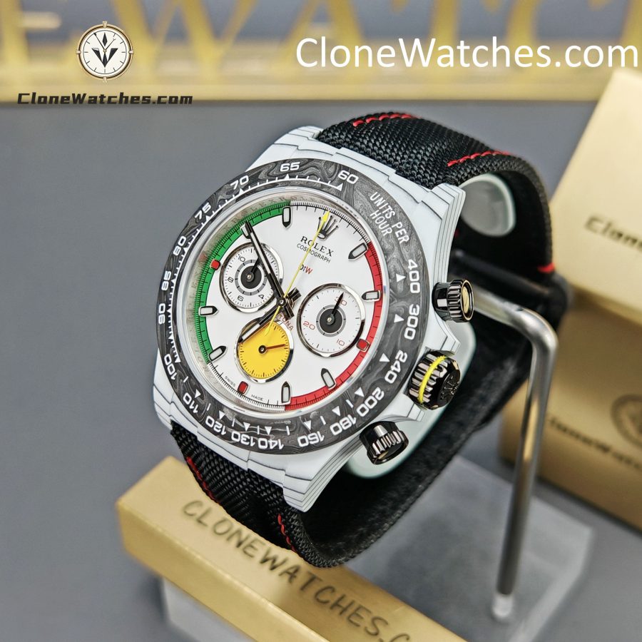 Modified Super Clone Watches 1:1 DiW Rolex Daytona CarboQuartz 4130 Movement Black Strap