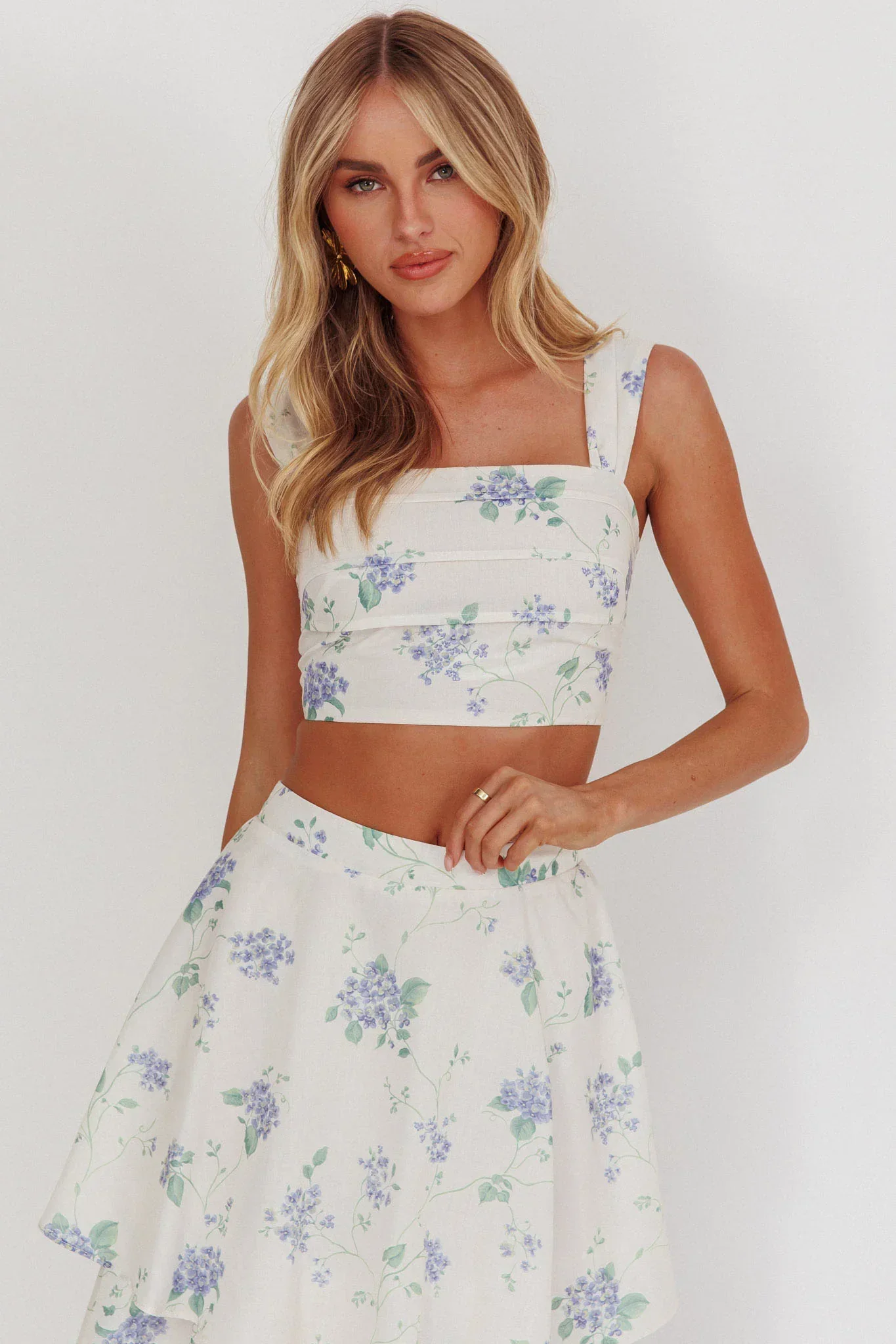 Dixon Pintuck Pleat Crop Top Floral Beige