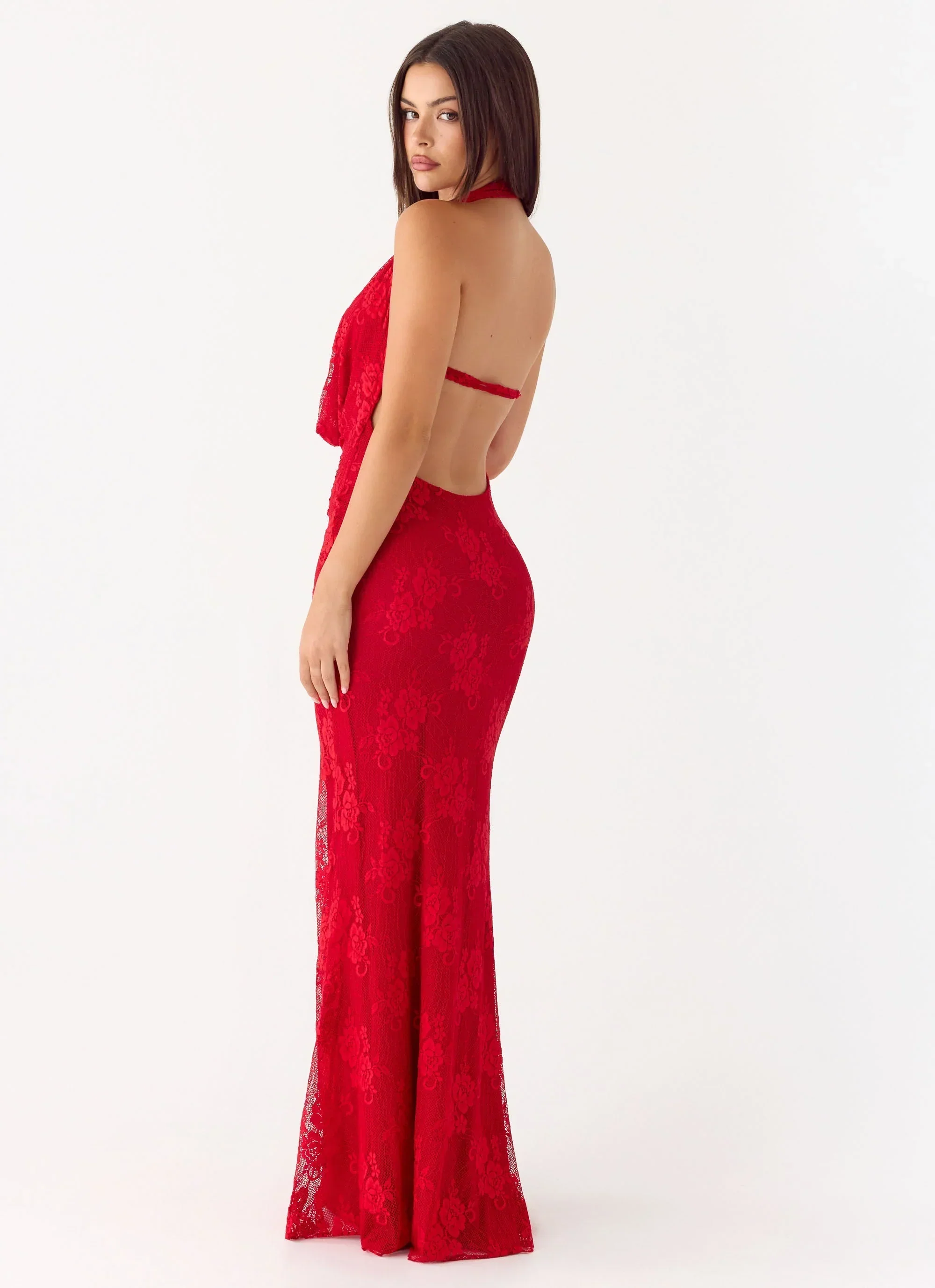 Mitchella Lace Maxi Dress - Red