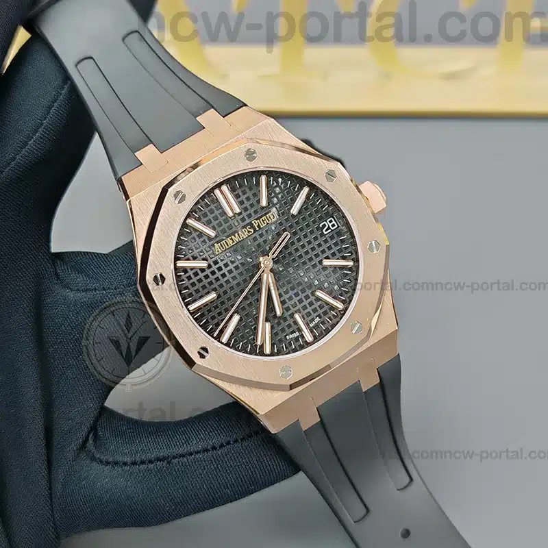 Audemars Piguet Super Clone Watches 1:1 Royal Oak 15510 Rose Gold Black Dial & Black Rubber Strap 41MM