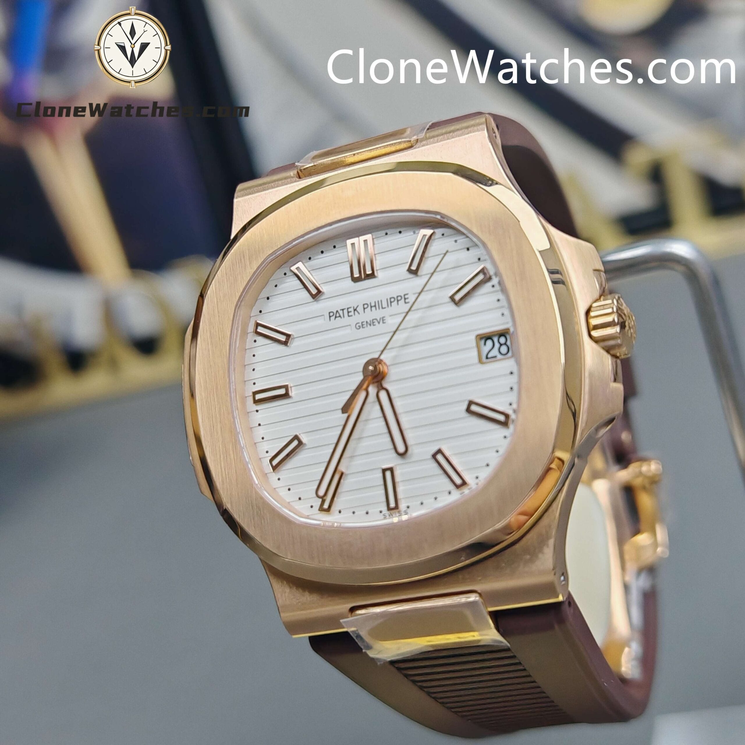 Patek Philippe Super Clone Watches 1:1 Nautilus 5711/1R White Dial Brown Rubber Strap