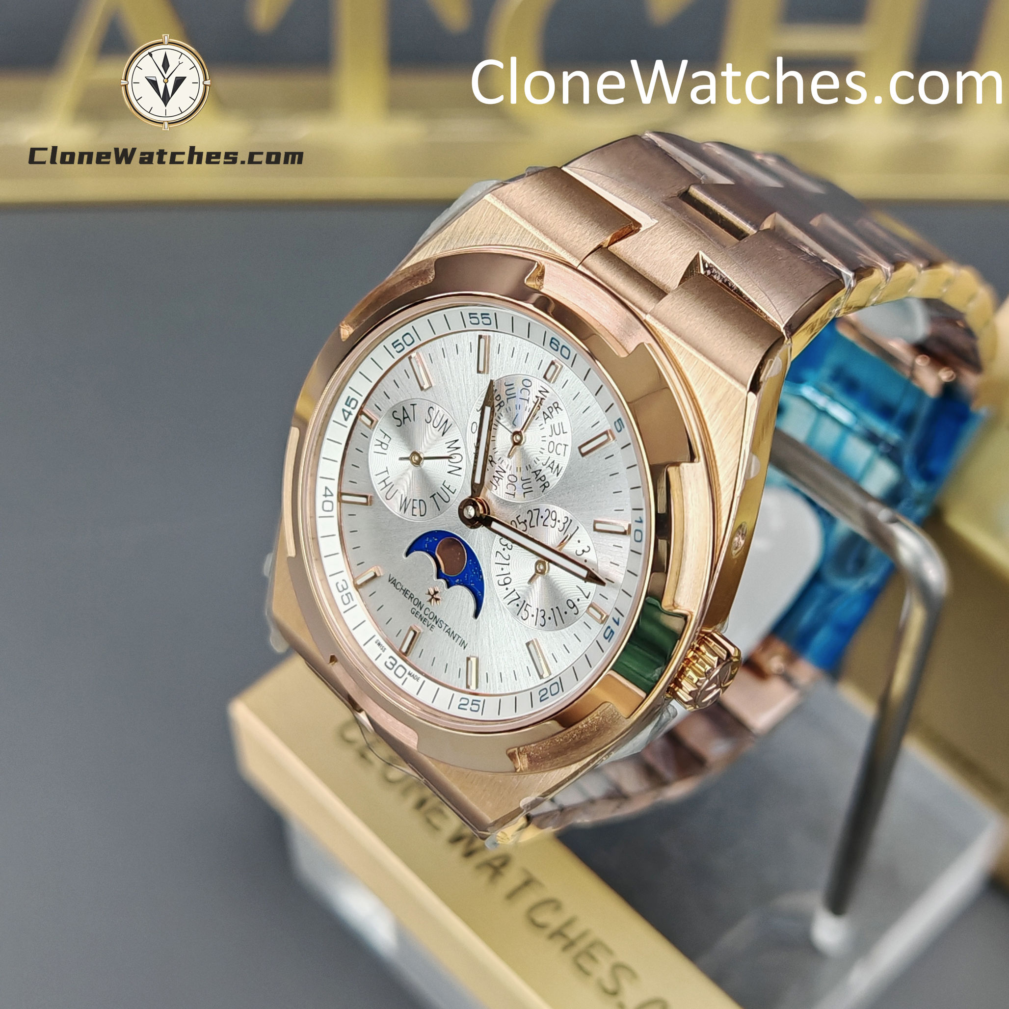 Vacheron Constantin Super Clone Watches 1:1 Overseas perpetual calendar Rose Gold 4300V/220R-B064