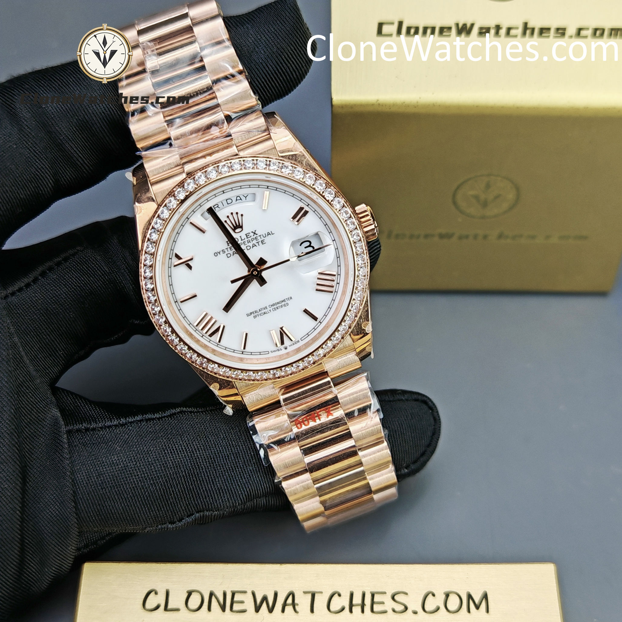 Rolex Super Clone Watches 1:1 Day Date 18K Rose Gold Roman Dial 36mm m128345rbr-0070 3255 Movement