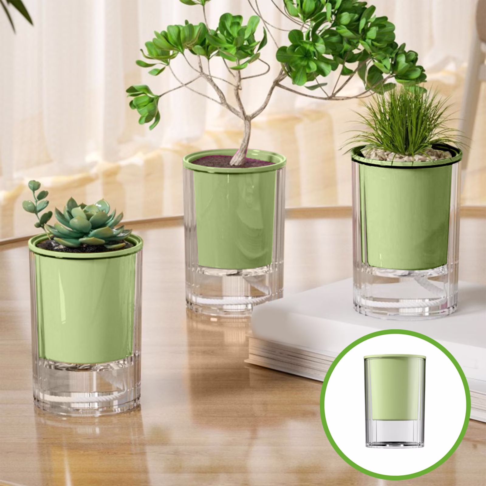 Luoshdecor Self-Watering Plant Pot, Automatic Pot Hydroponic Desktop Flower Planter for Home Office Small Green Plants