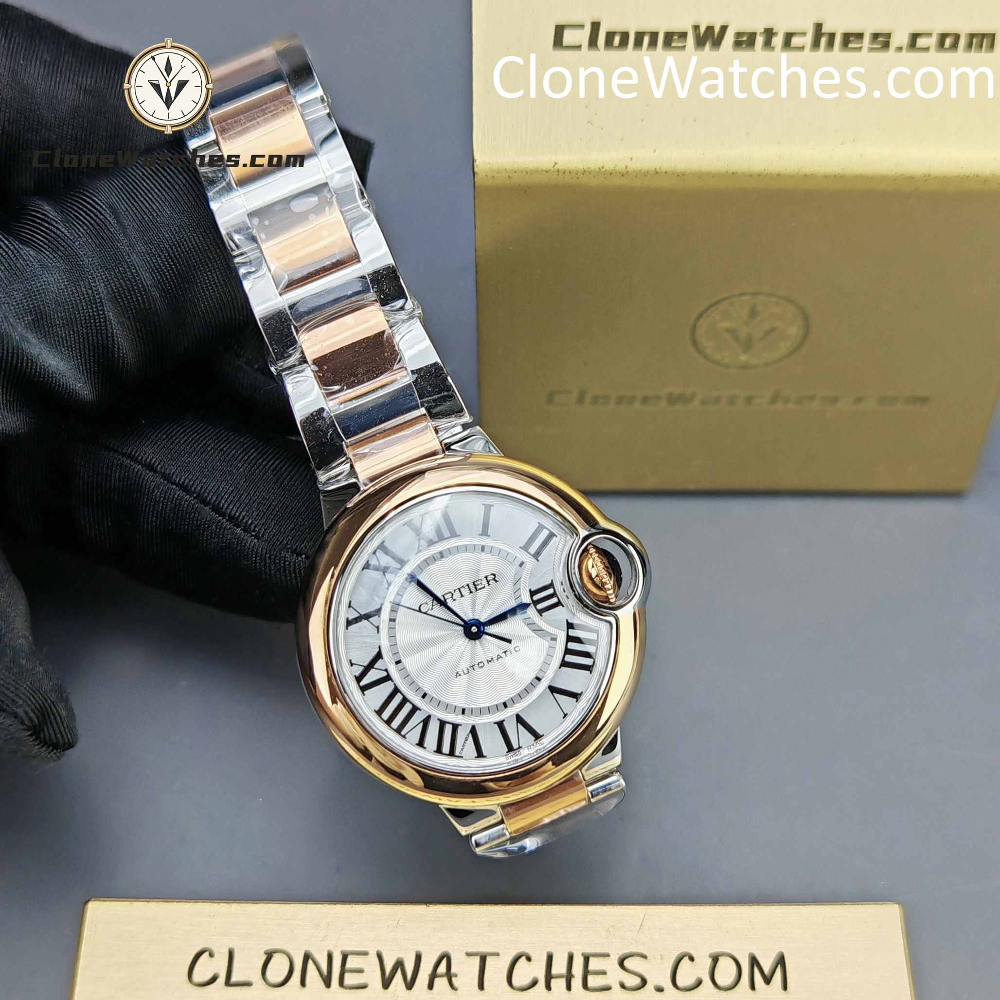 Cartier Super Clone Watches 1:1 Ballon Bleu de W2BB0037 Silver Dial Gold Bezel 33mm