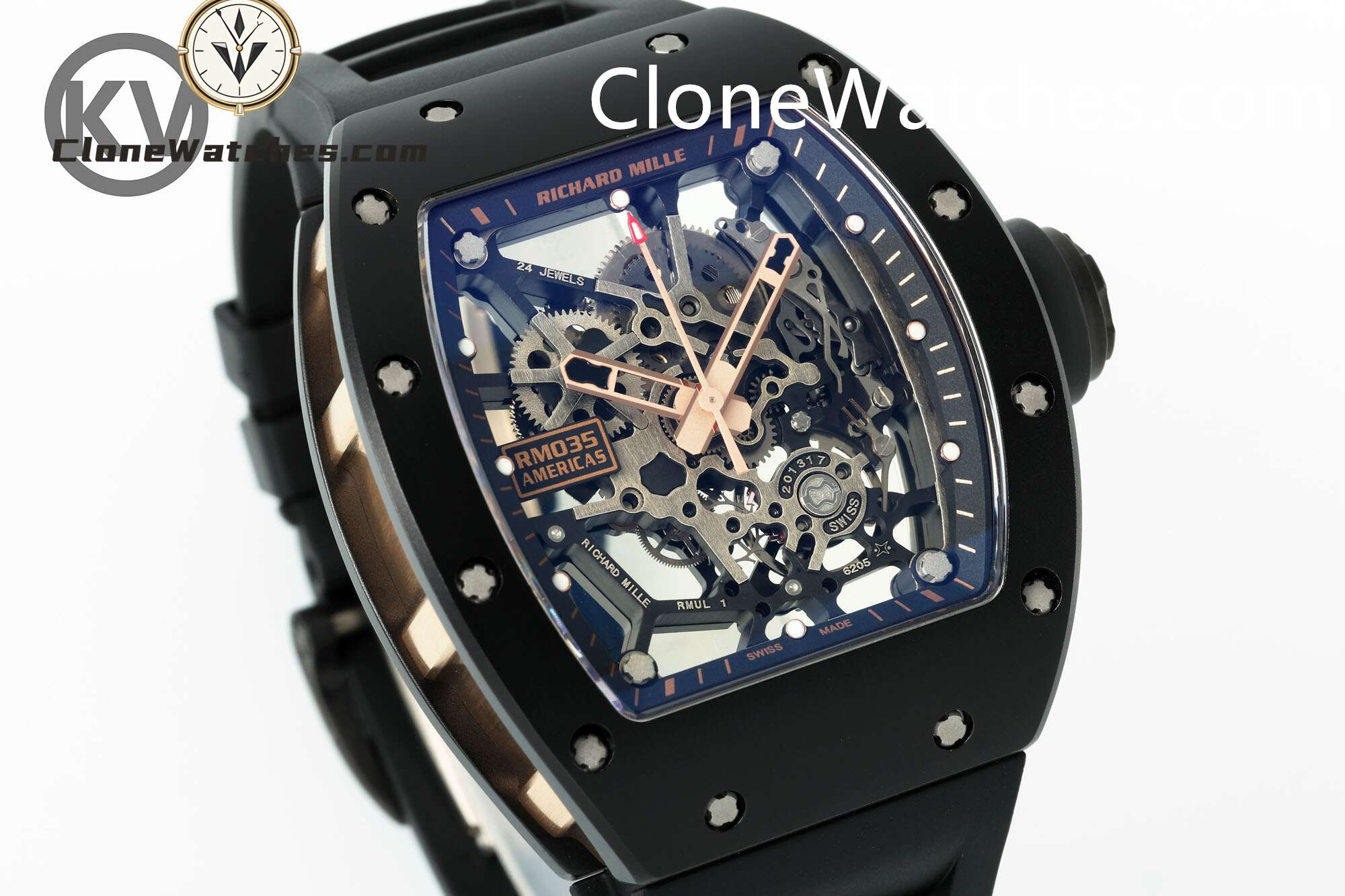 Richard Mille Super Clone Watches 1:1 RM 035 Black Ceramic Skeleton Dial “Americas Black Toro”