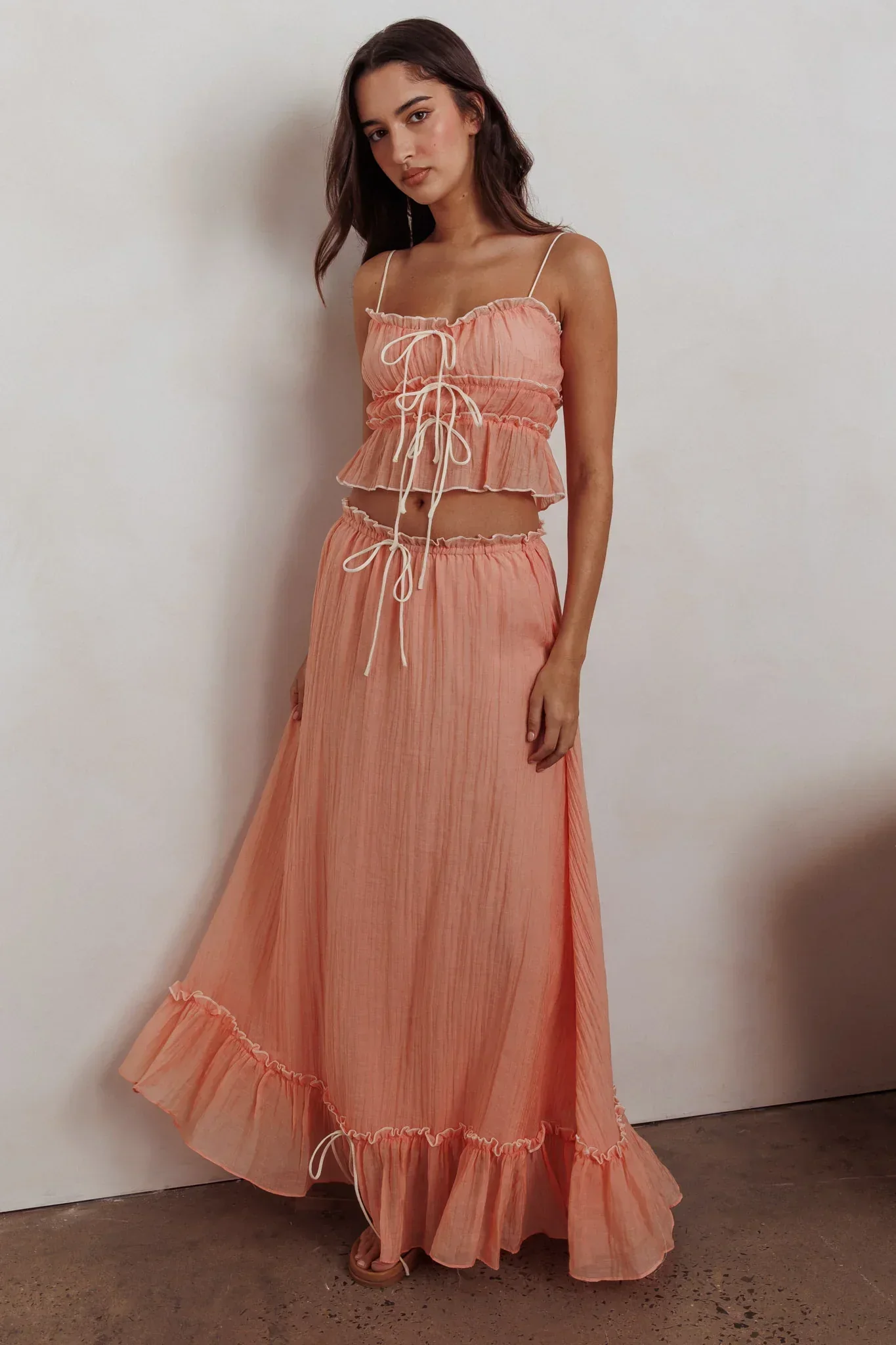 Maidens Tie Detail Overlock Maxi Skirt Apricot
