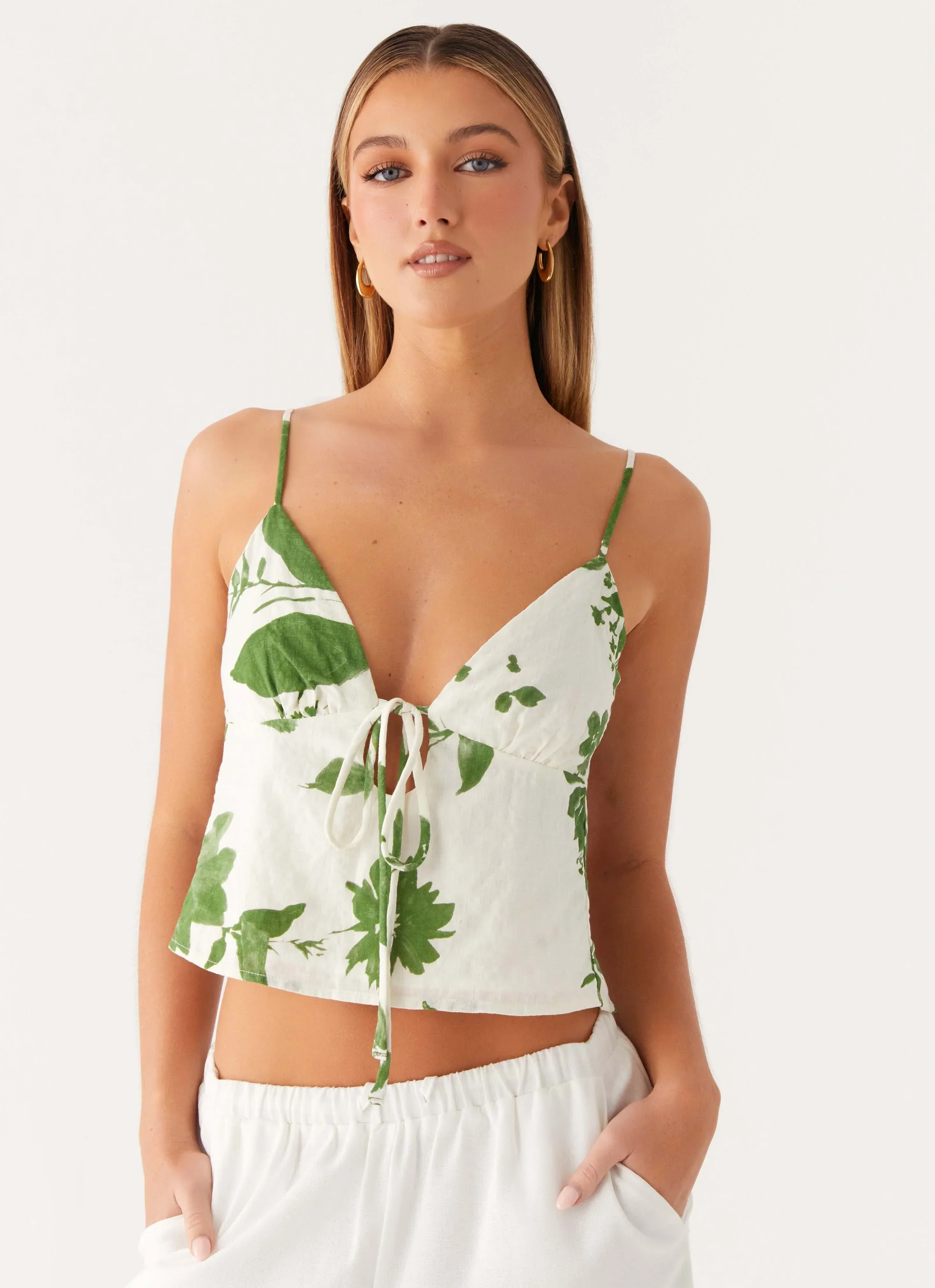 Faela Cotton Cami Top - Verdant Bloom