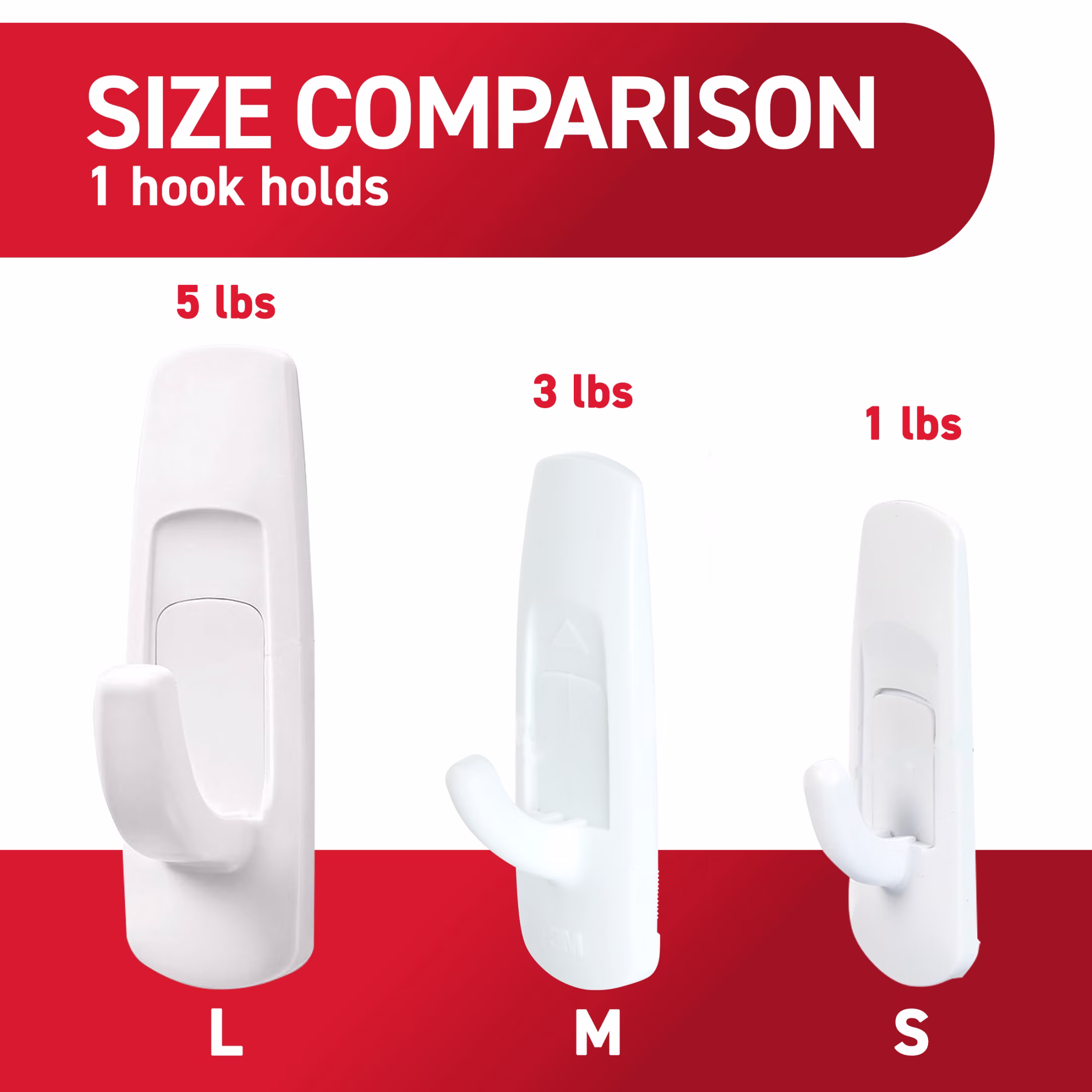 Command Large Utility Hooks, Holds 5 lb, White, 6 Hooks, 12 Pairs Adhesive Strips