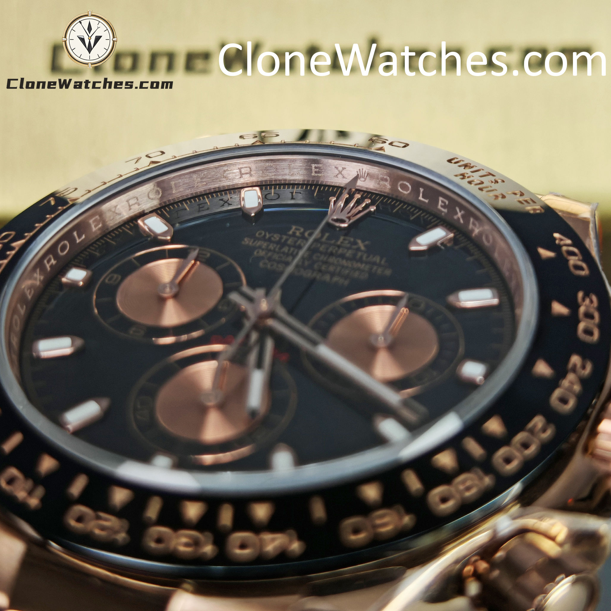 Rolex Super Clone Watches 1:1 Daytona 18K Rose Gold Black Dial M116515LN-0012 4130 Movement