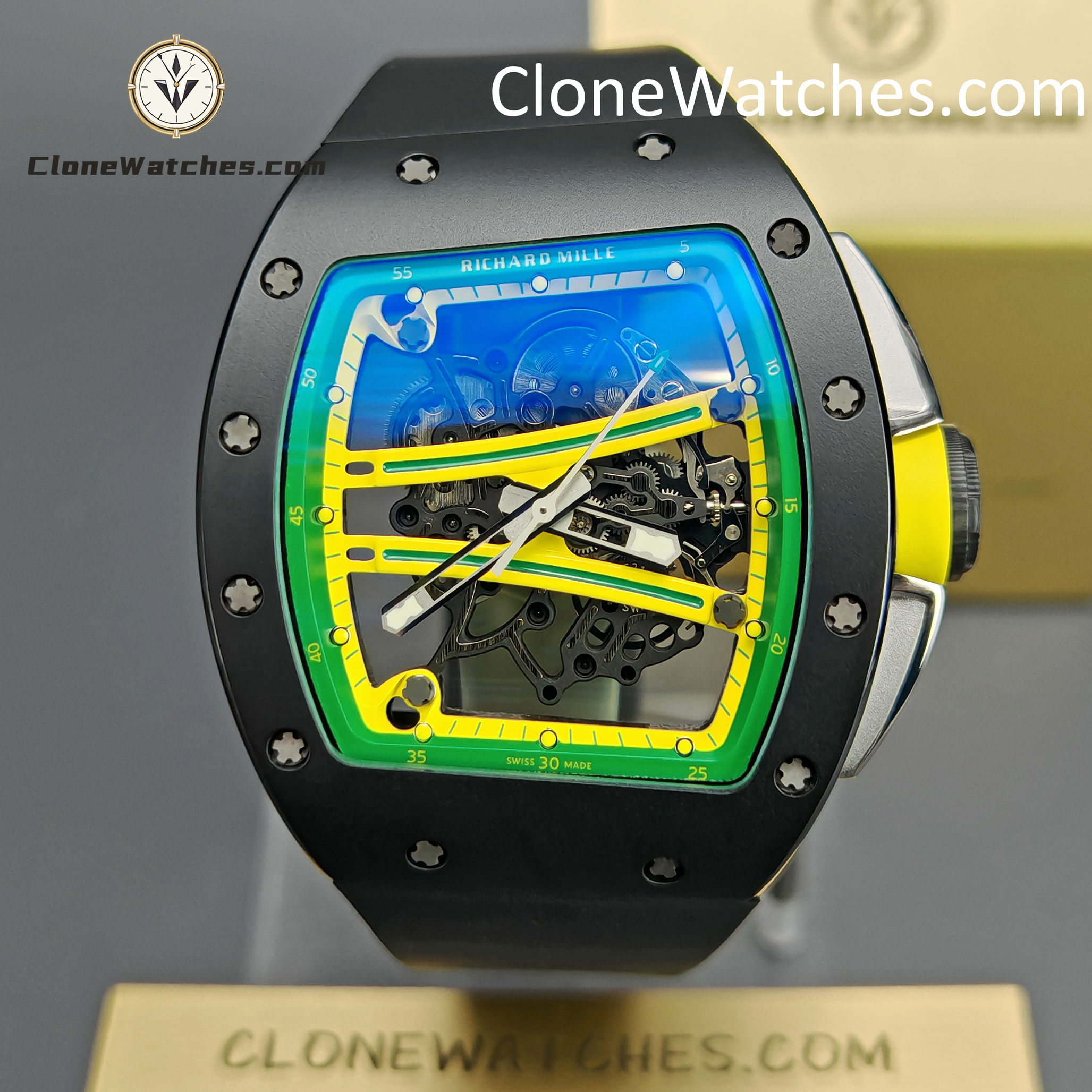 Richard Mille Super Clone Watches 1:1 RM 61-01 Black Tourbillon Black Strap