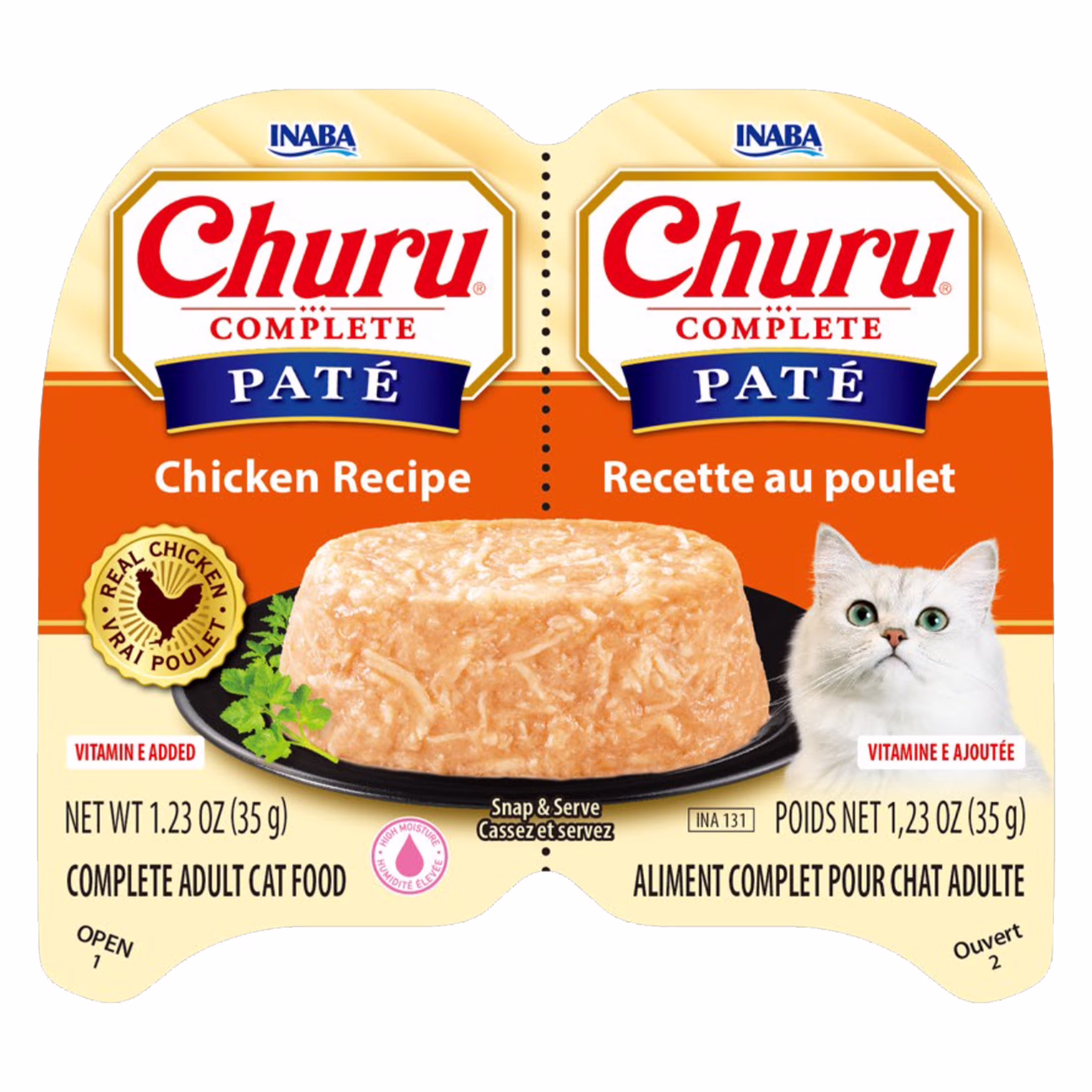 INABA Churu Complete Pate Wet Cat Food with Fish Oil, 1.23oz. per Serving, 2 Servings, Chicken Recipe