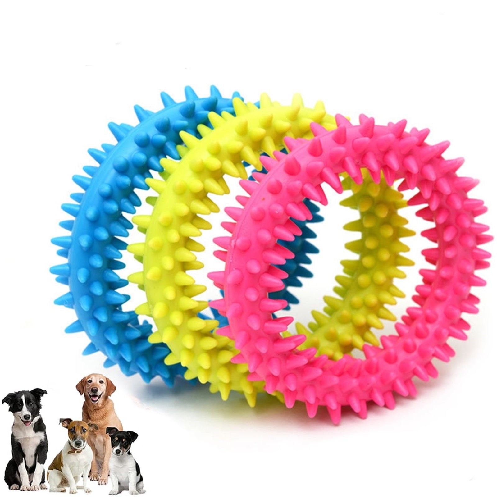 Dog Squeaky Chew Toys, 1Pc Durable Squeaky Chew Toys for Aggressive Chewers, Soft Natural Rubber Dog Toy with Cute Ring Design (3.54 Inches, Random Color)