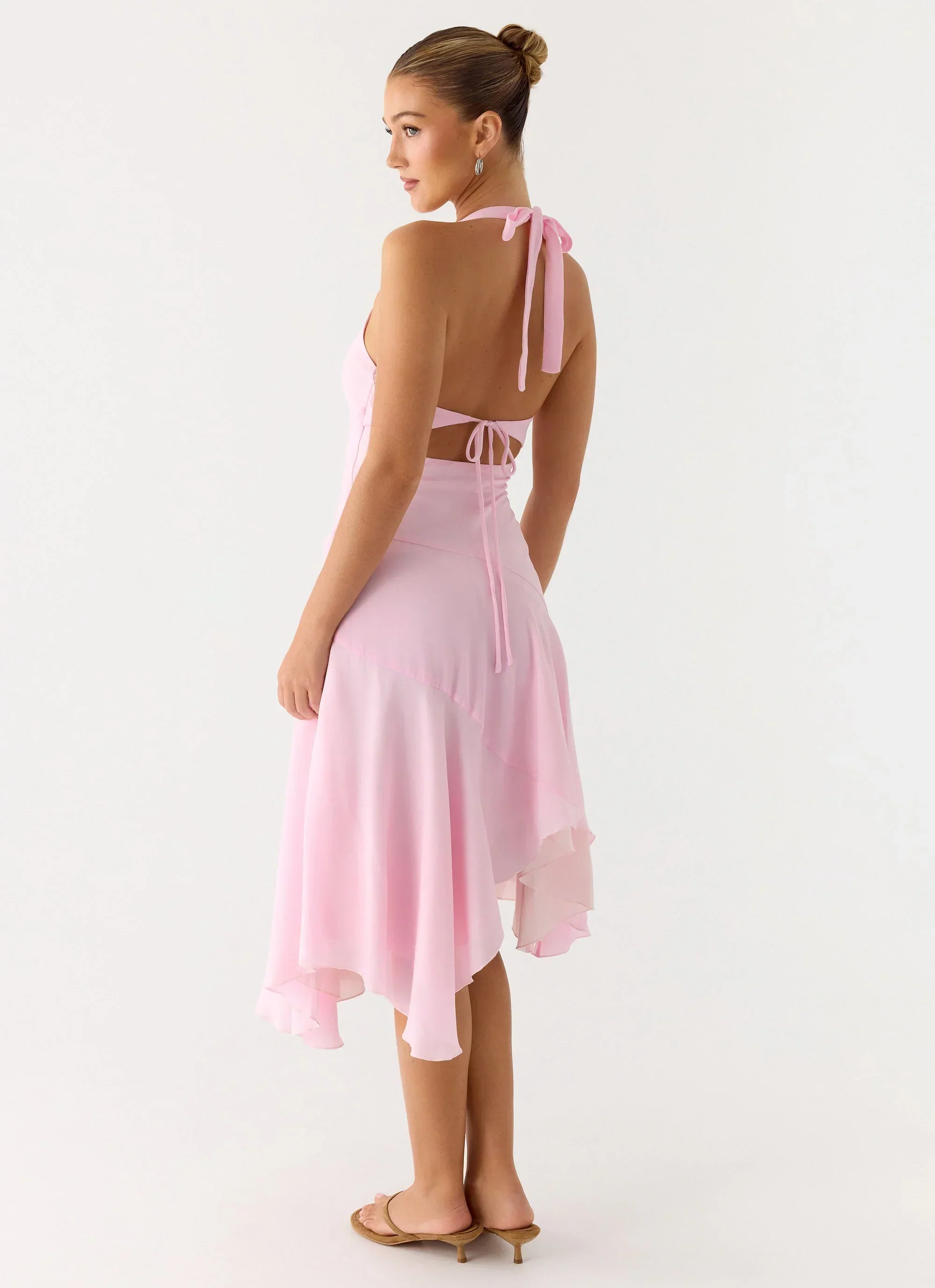 Faelie Halter Neck Asymmetrical Midi Dress - Pink