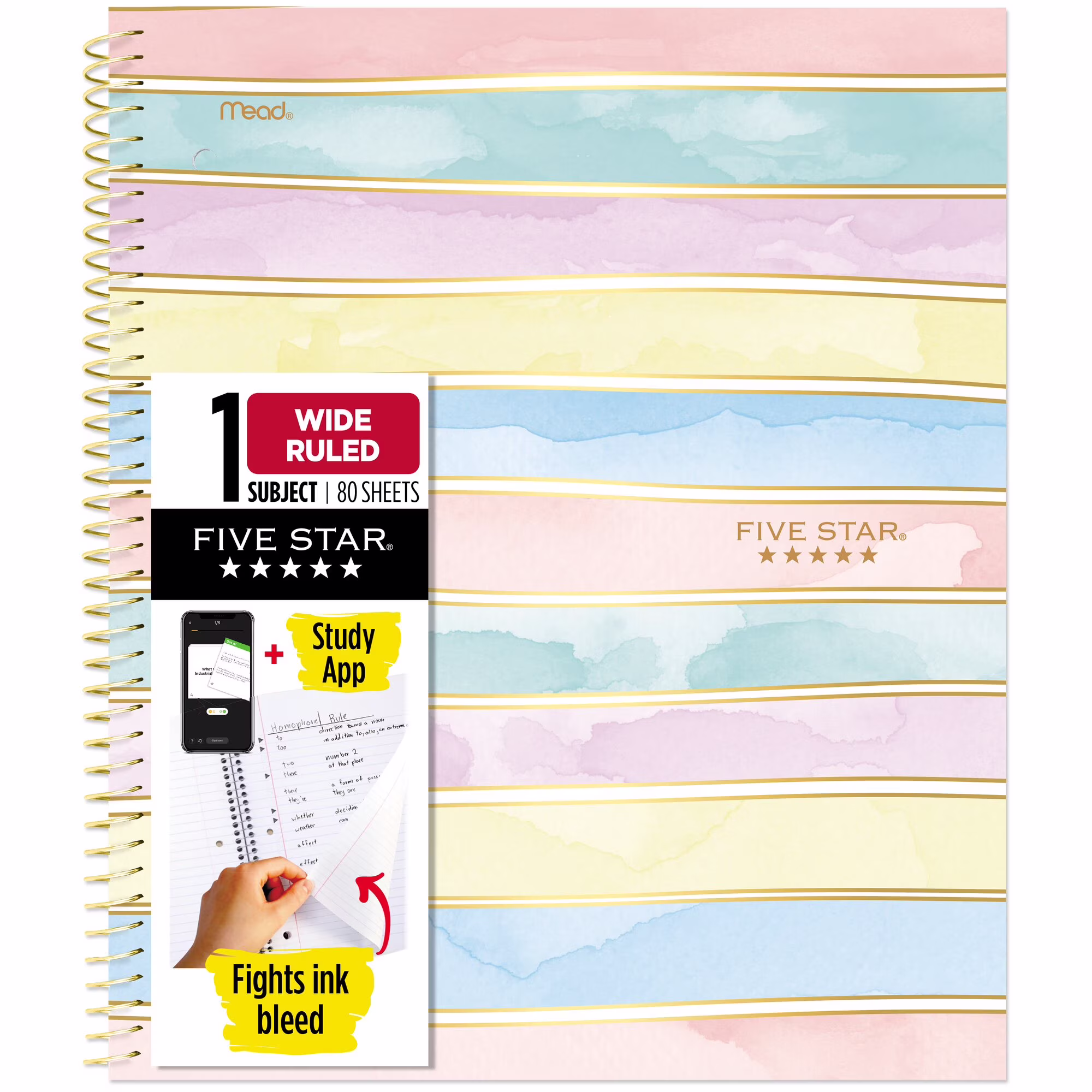 Five Star Shape It Up Spiral Notebook Plus Study App 1 Subject Wide Ruled 8 x 10