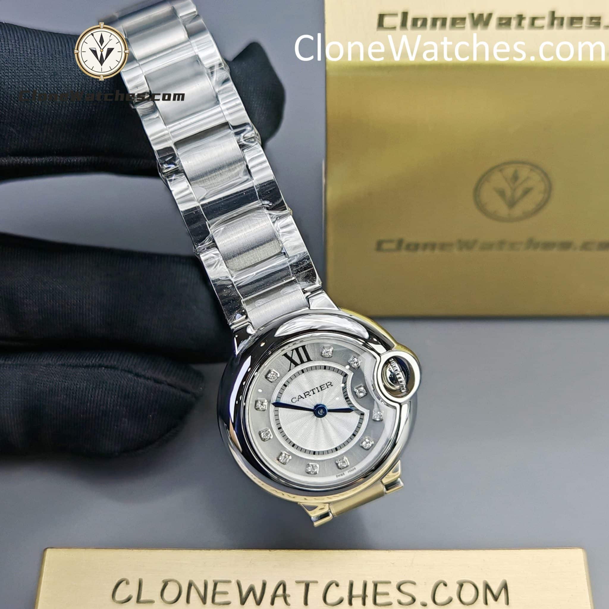 Cartier Super Clone Watches 1:1 Ballon Bleu de WE902073 Silver Plated Dial 28mm