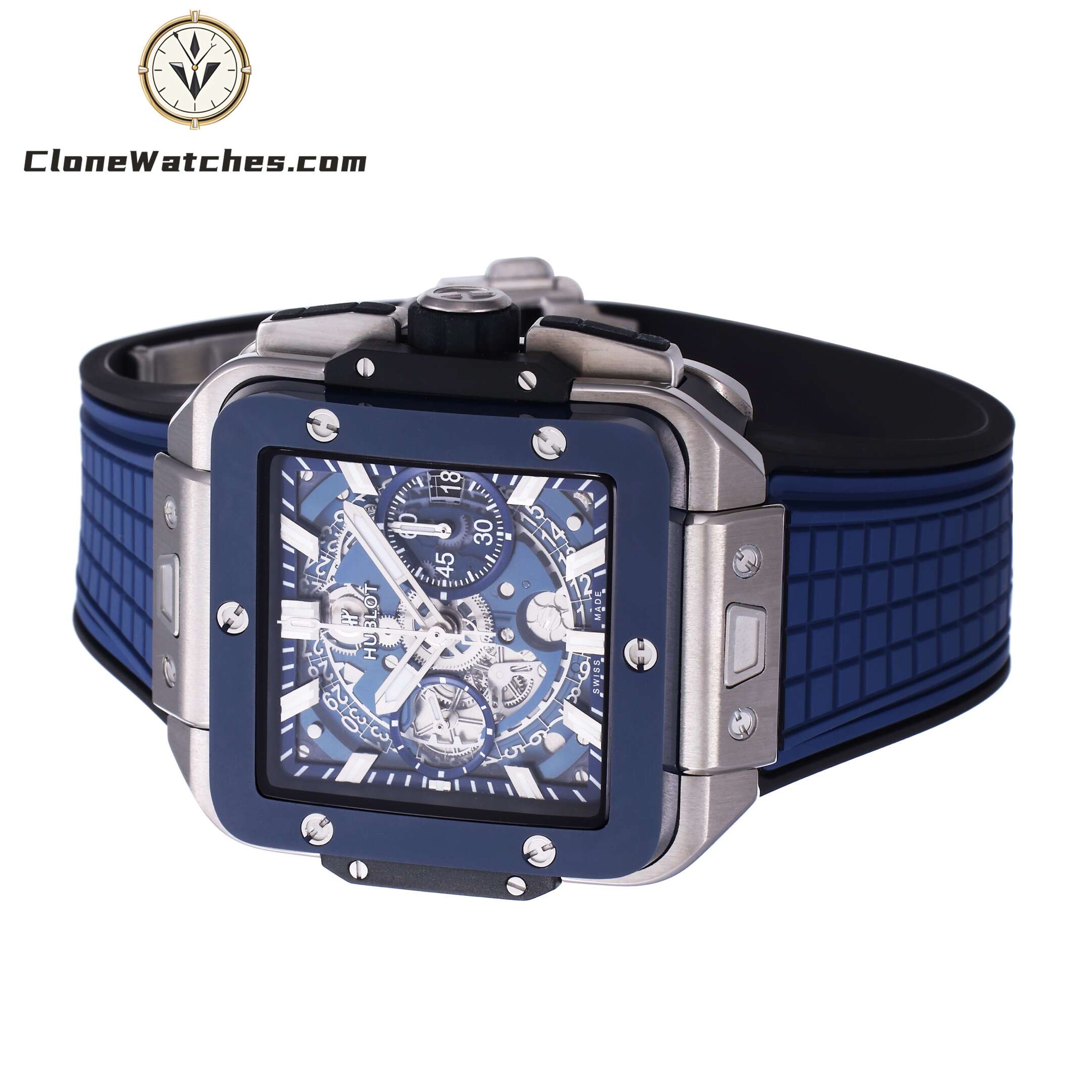 Hublot Super Clone Watches 1:1 Square Bang Unico Titanium Blue Ceramic 42MM 821.NL.5170.RX